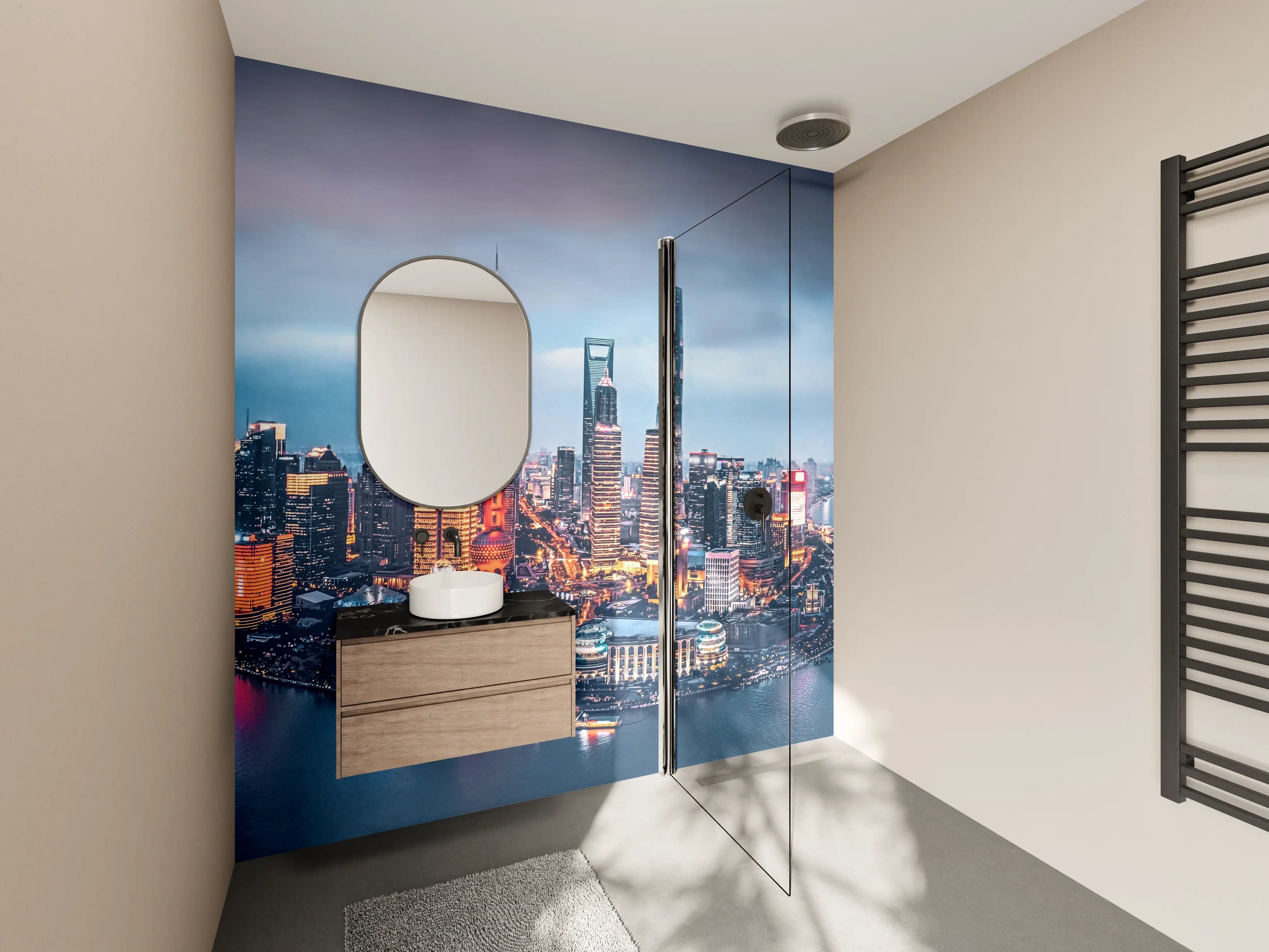 Wandverkleidung Bad - Skyline von Shanghai bei Nacht