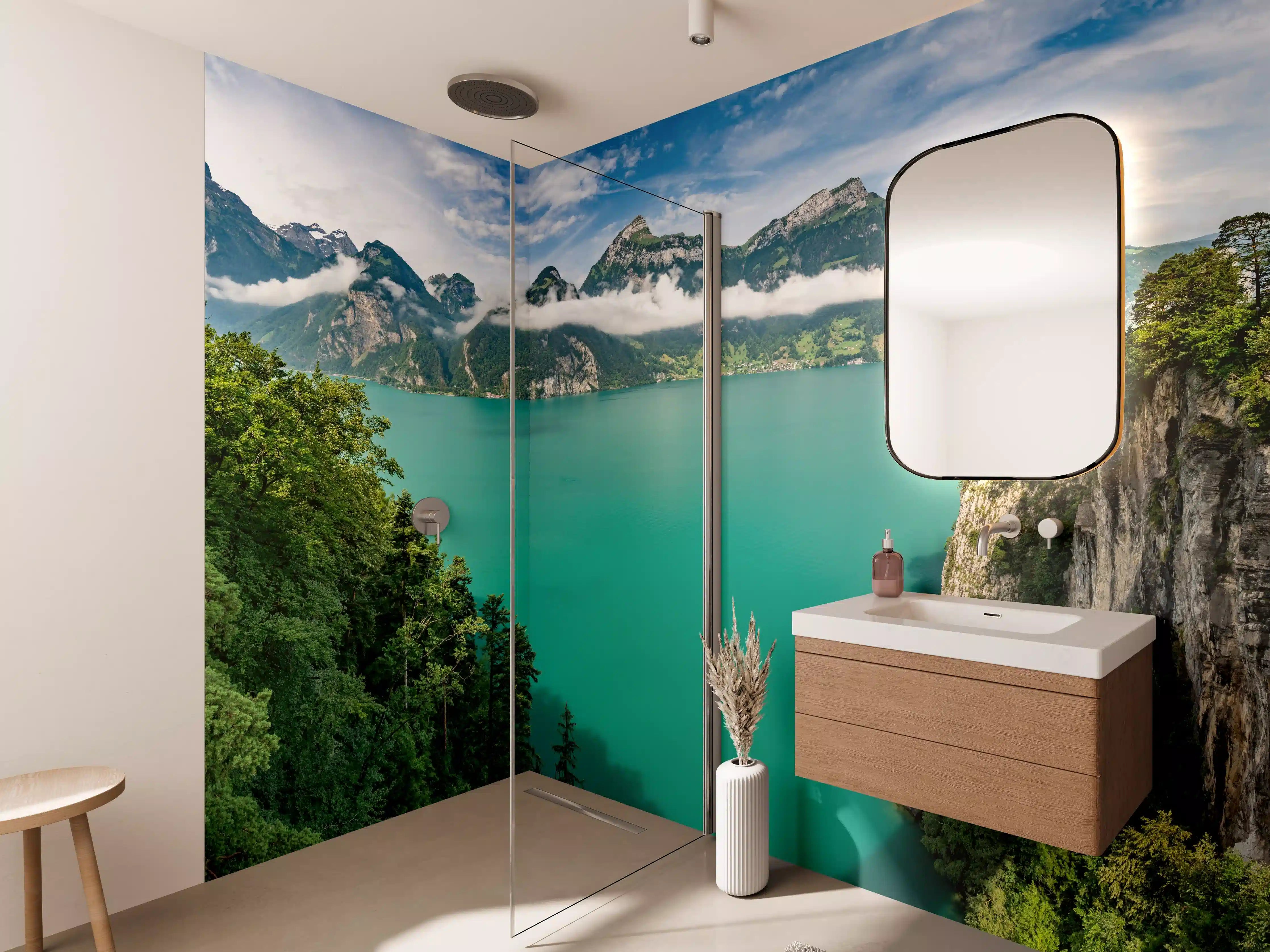 Wandverkleidung Bad - Sommeralpen im Blick- Schweiz