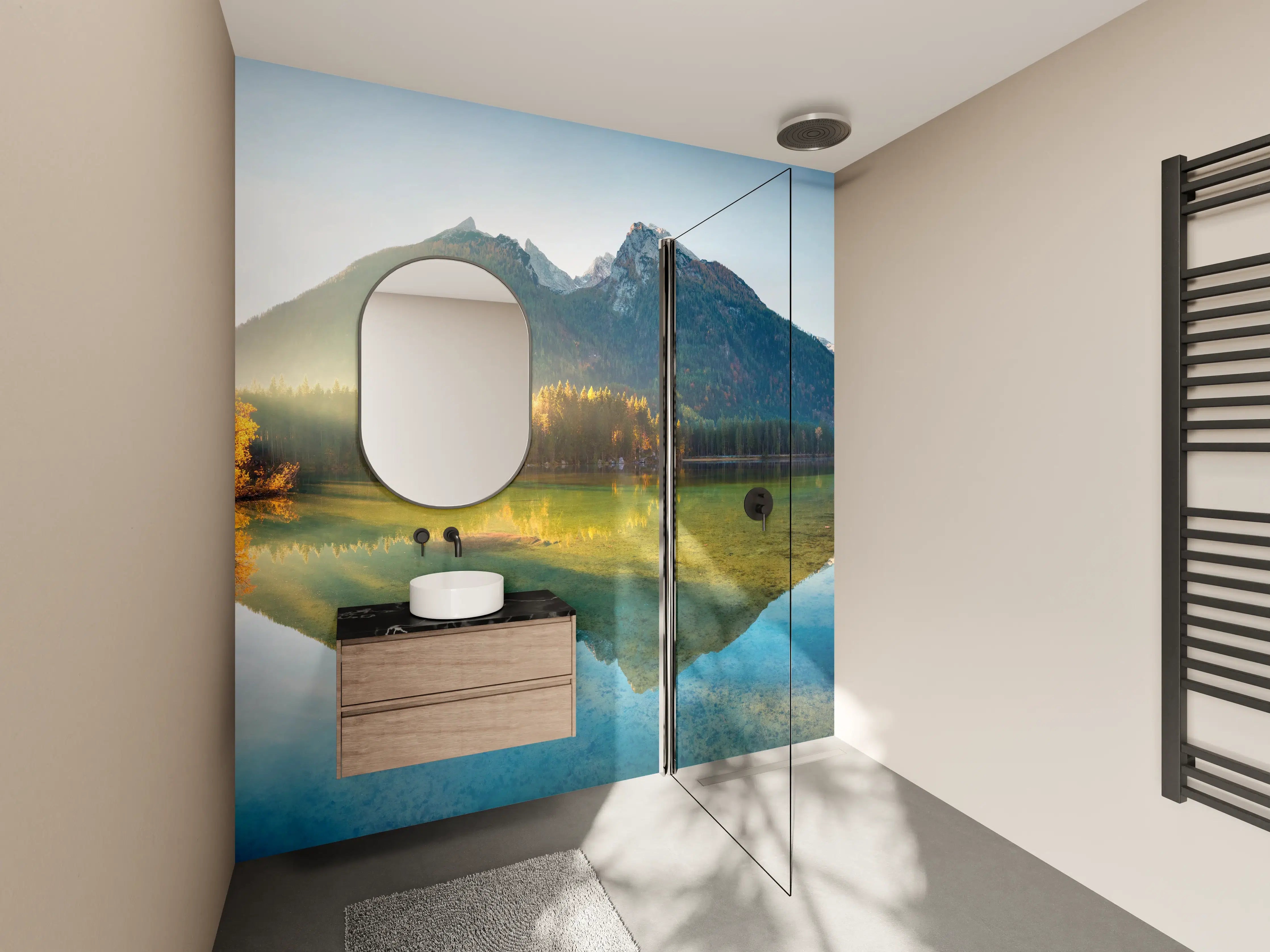 Wandverkleidung Bad - Sonnenaufgang am Hintersee