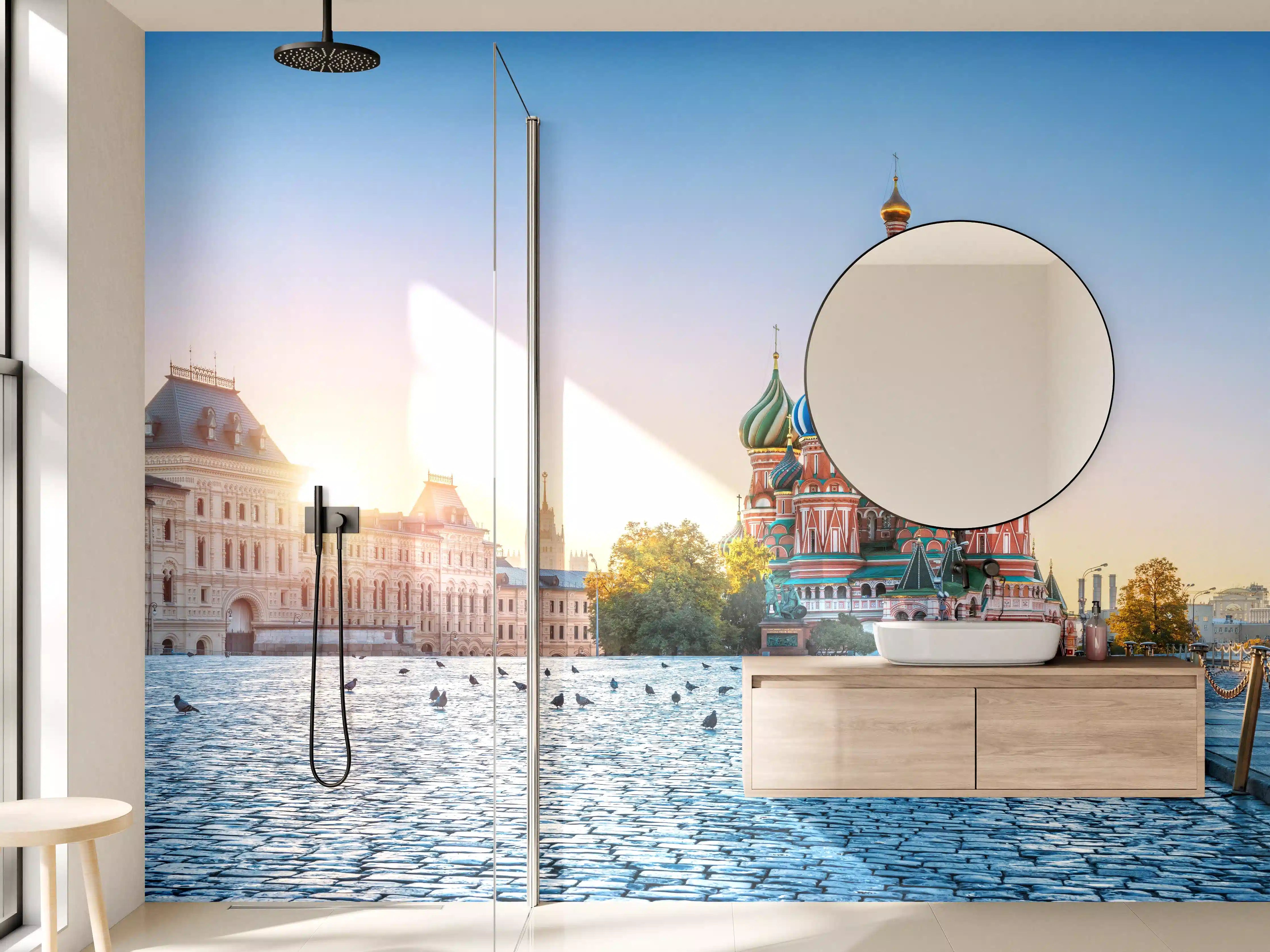 Wandverkleidung Bad - Sonnenaufgang an der Basilius-Kathedrale