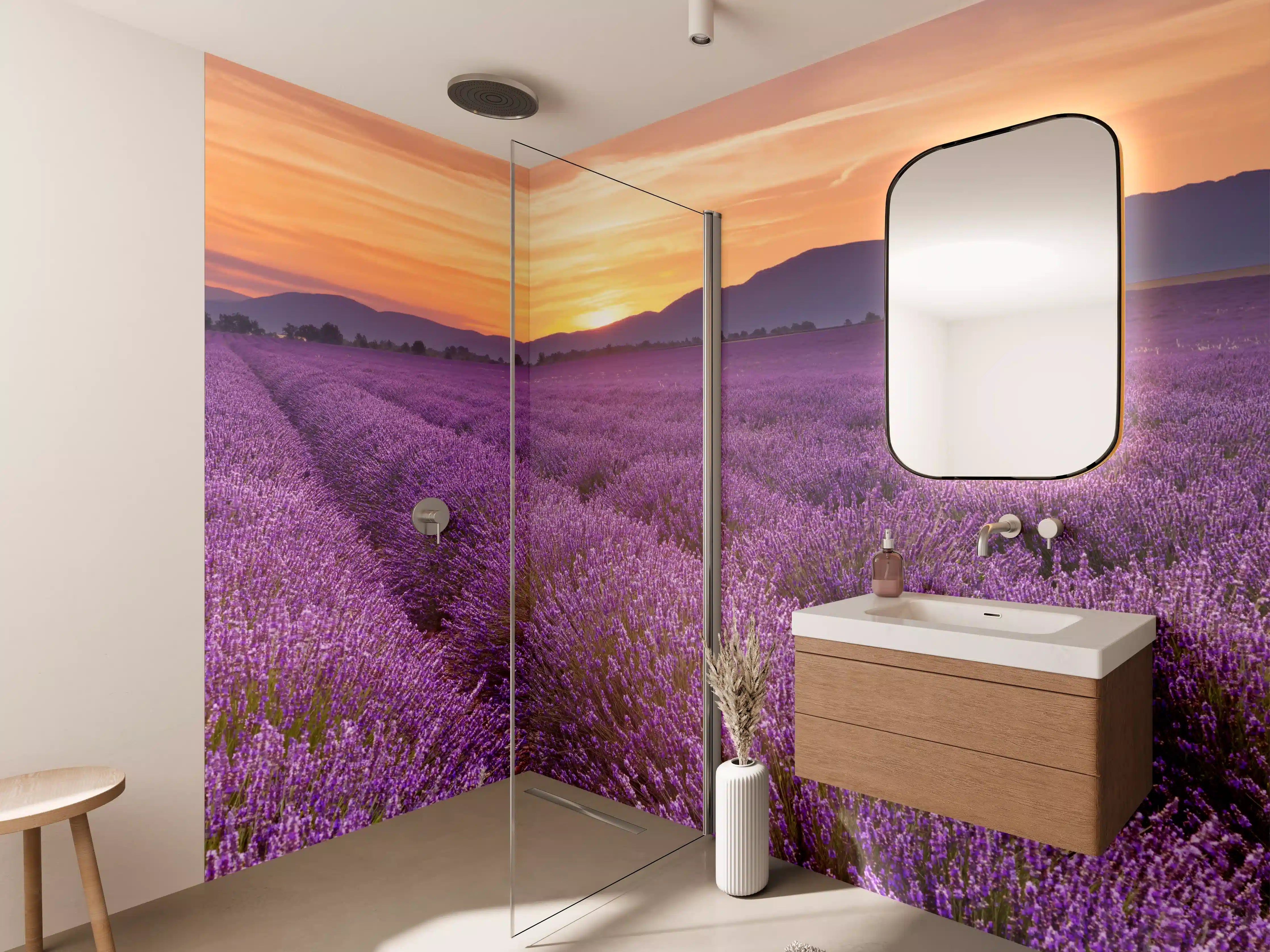 Wandverkleidung Bad - Sonnenaufgang über Lavendelfelder - Provence