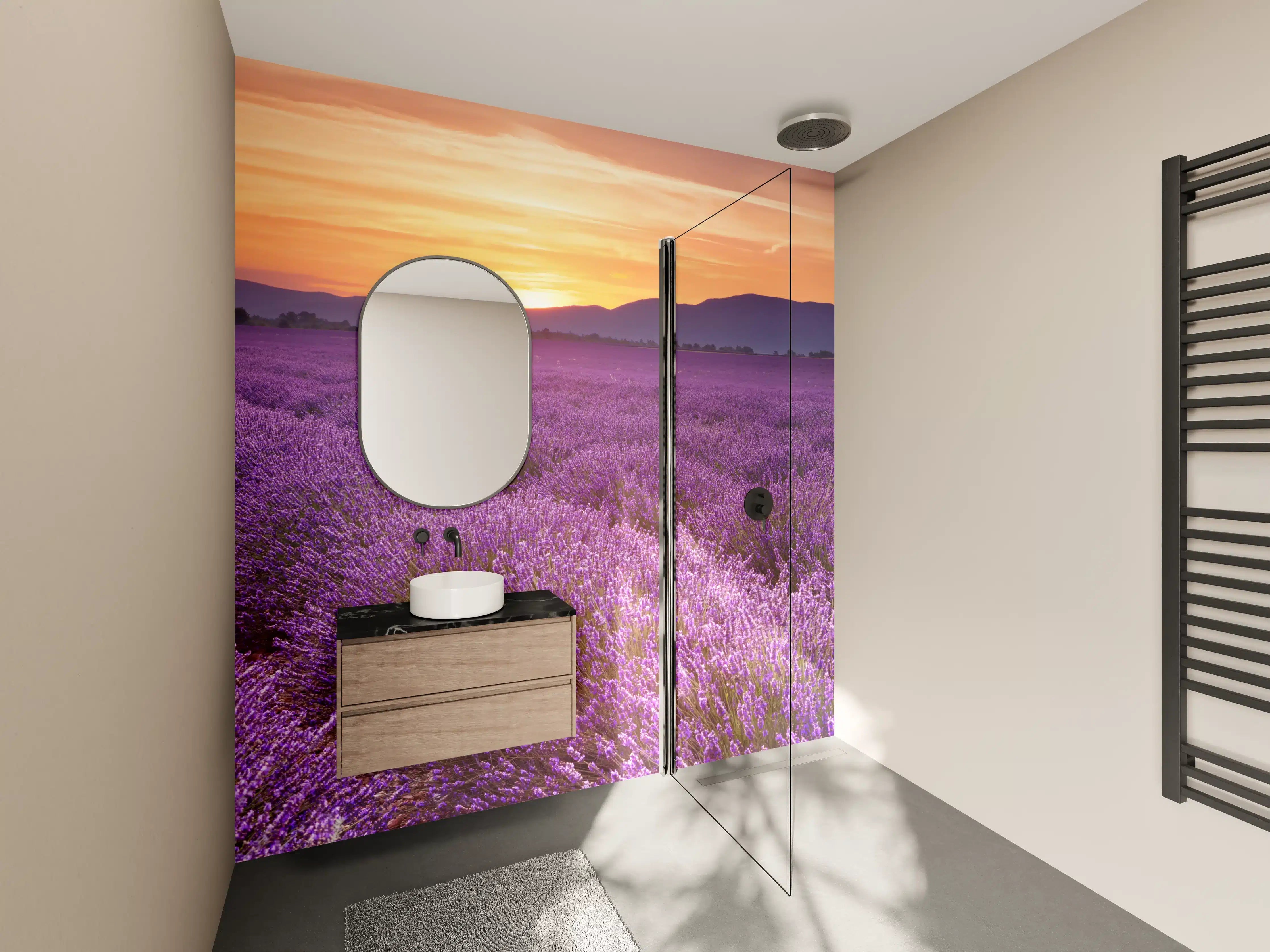 Wandverkleidung Bad - Sonnenaufgang über Lavendelfelder - Provence