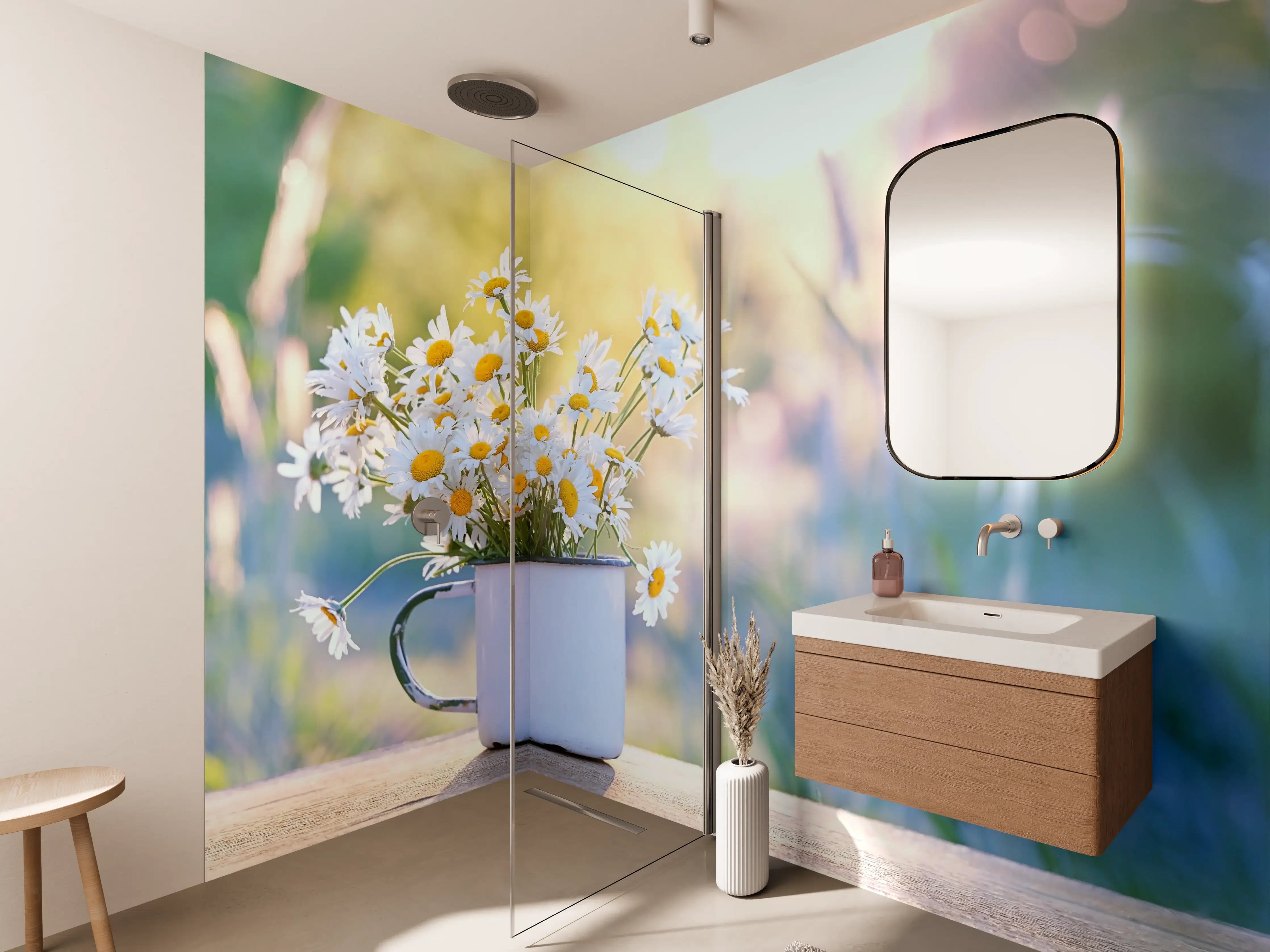 Wandverkleidung Bad - Sonnenbeschienene Gänseblümchen