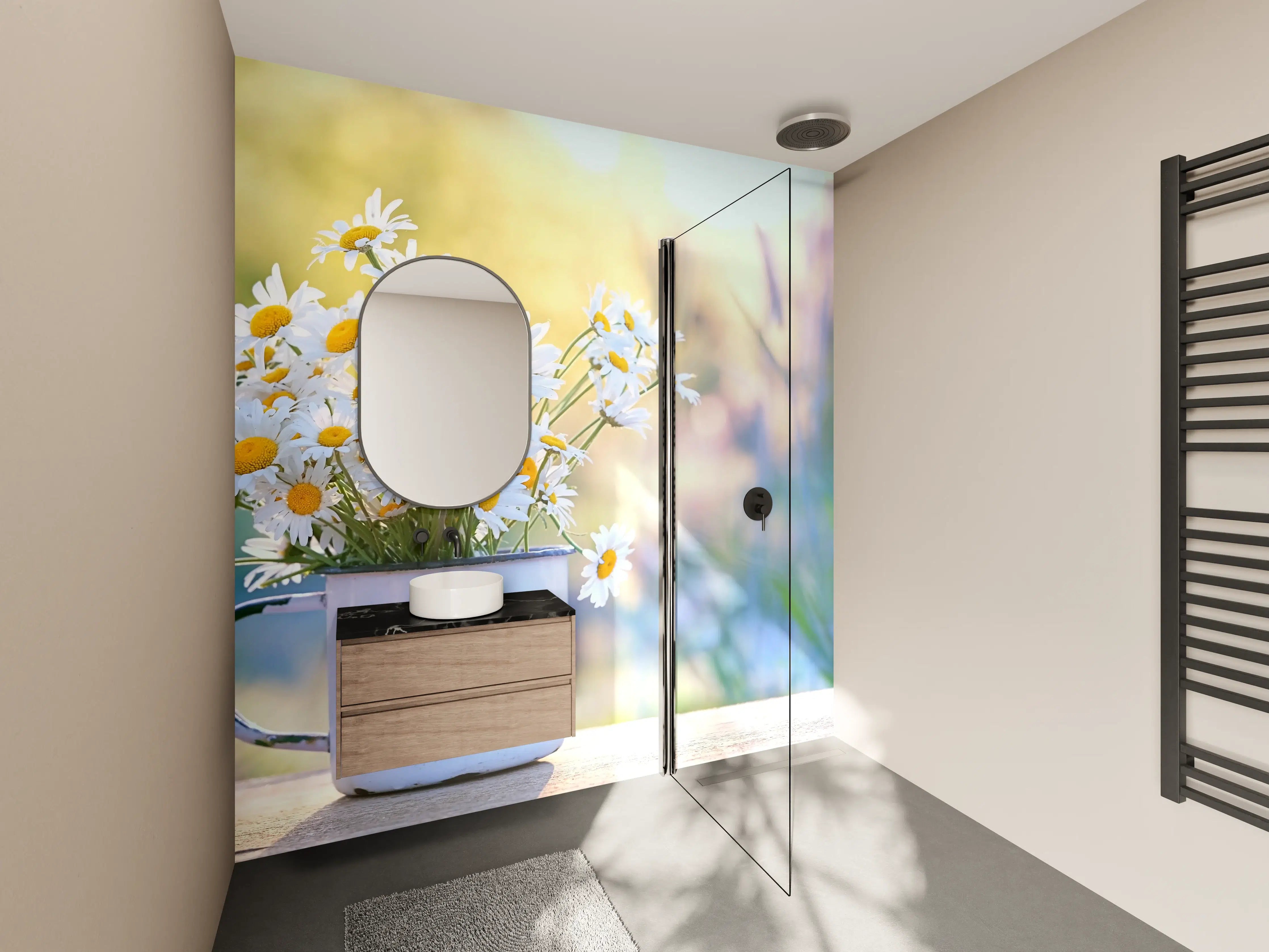 Wandverkleidung Bad - Sonnenbeschienene Gänseblümchen