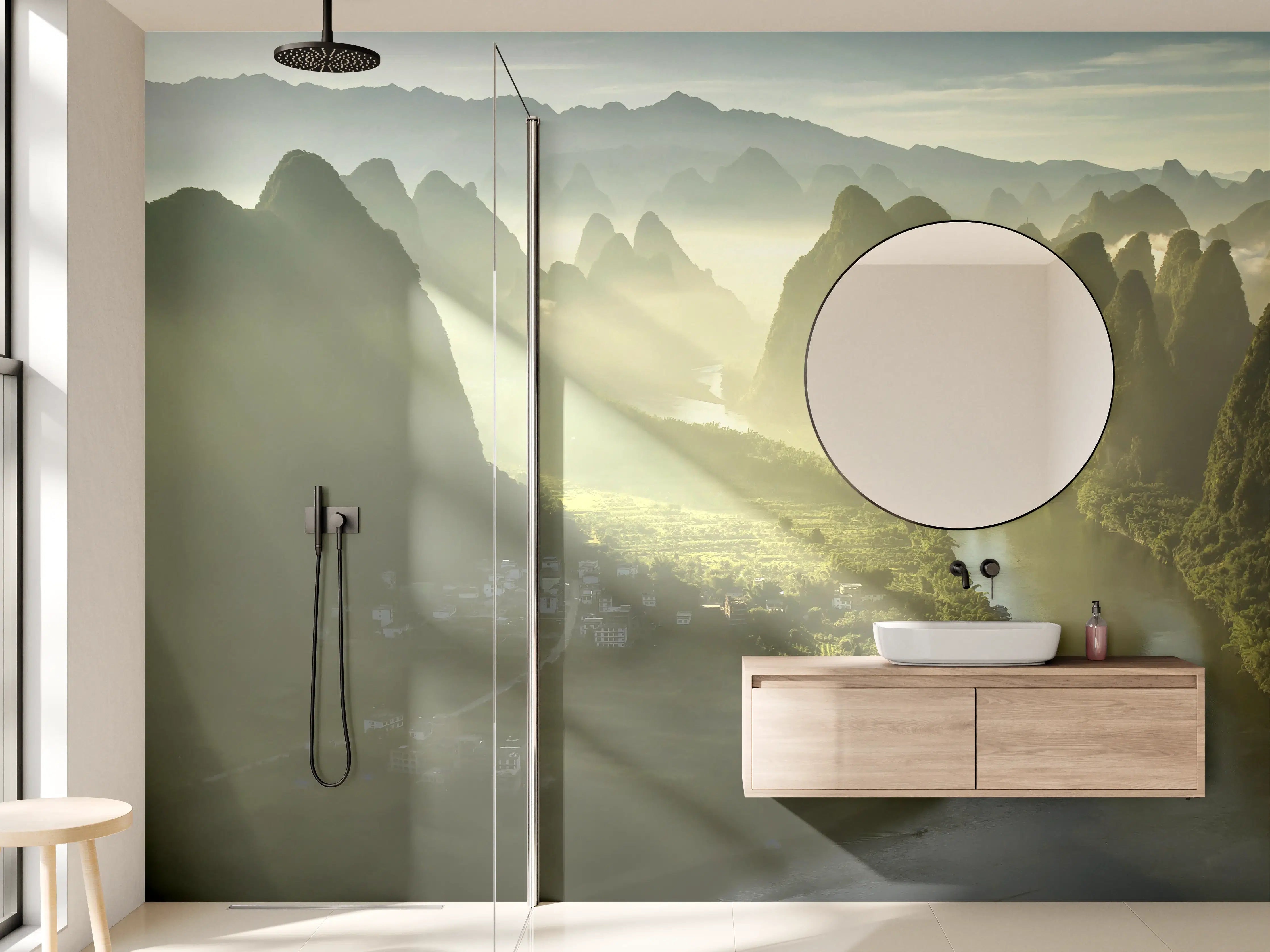 Wandverkleidung Bad - Sonnendurchflutete Li-Flusslandschaft