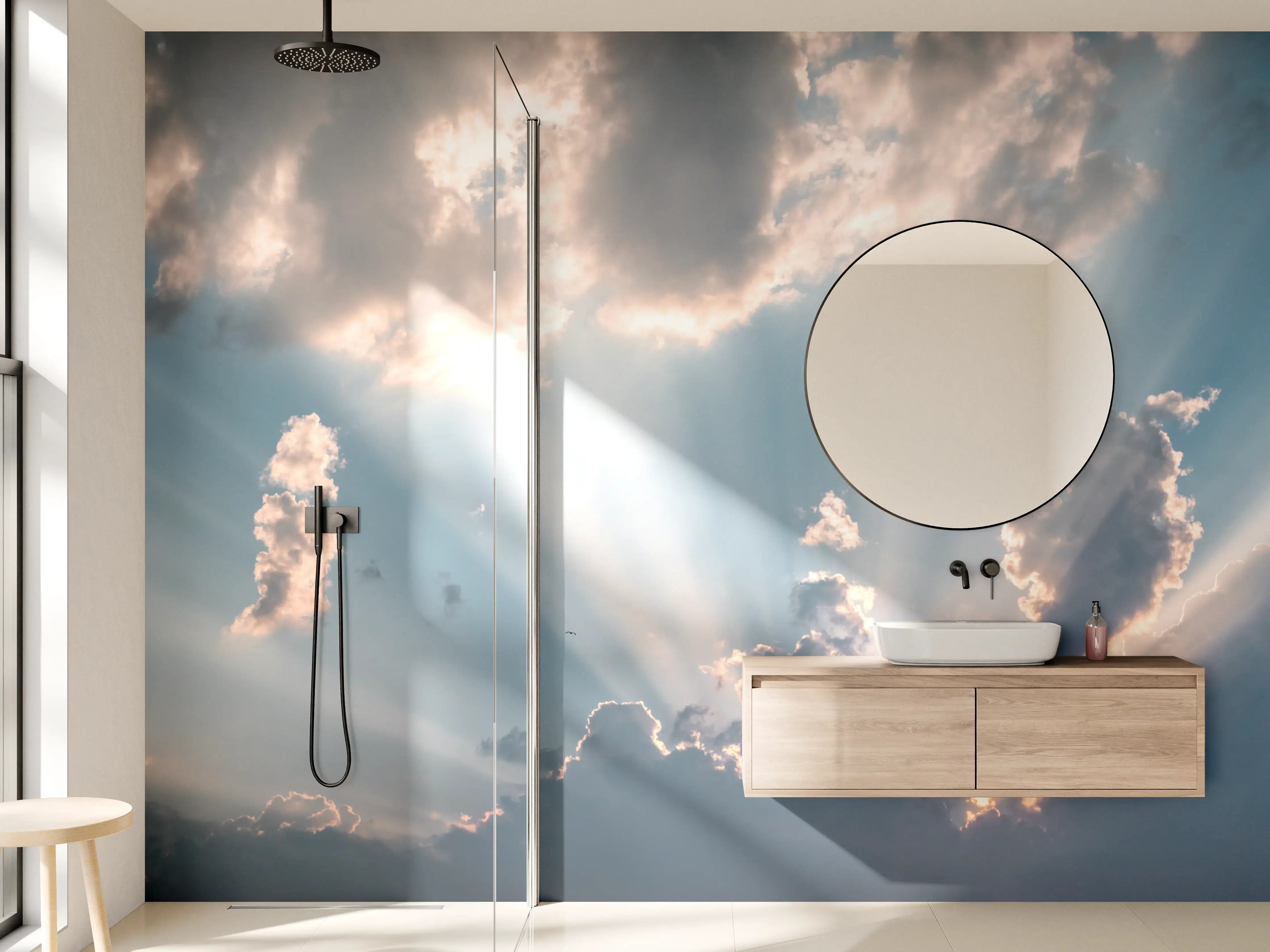Wandverkleidung Bad - Sonnenschein durch Wolken
