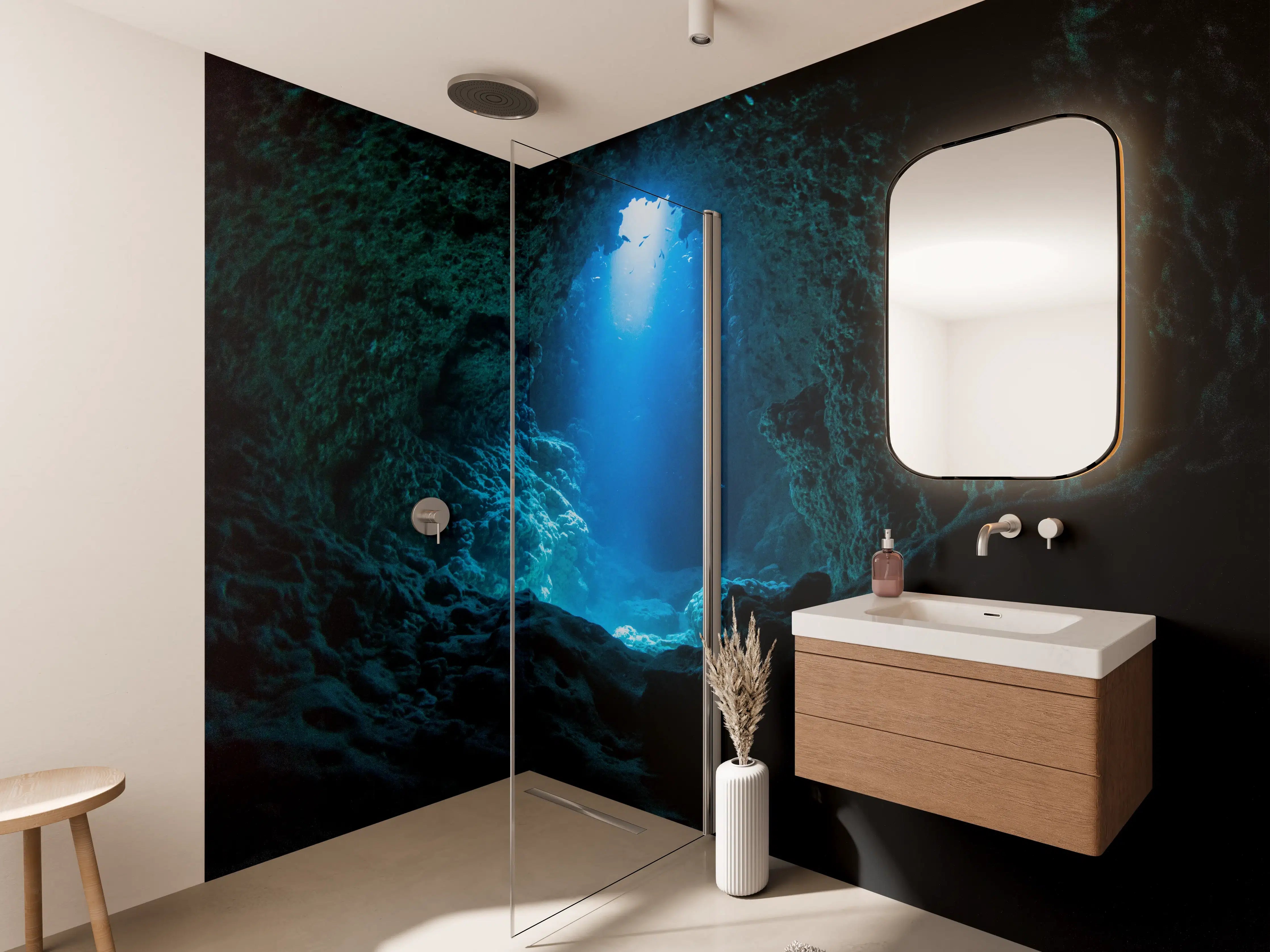 Wandverkleidung Bad - Sonnenstrahl in die Unterwasserhöhle