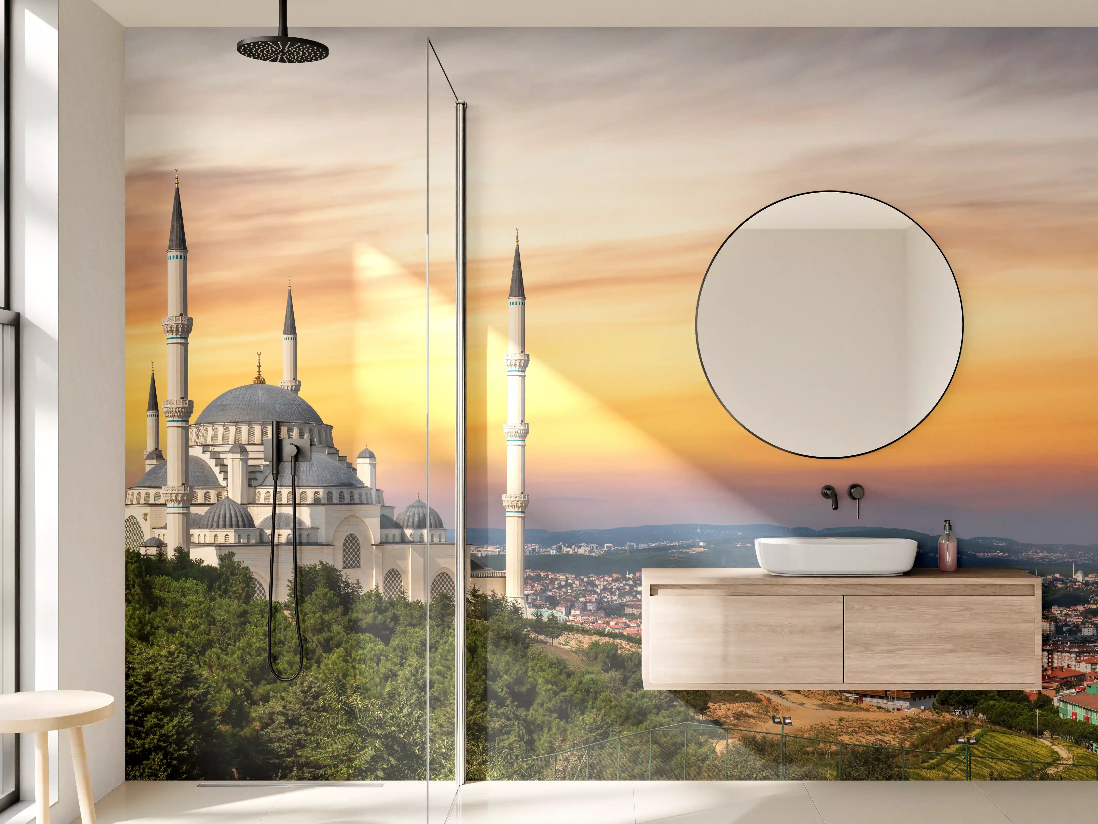 Wandverkleidung Bad - Sonnenuntergang Camlica-Moschee in Istanbul