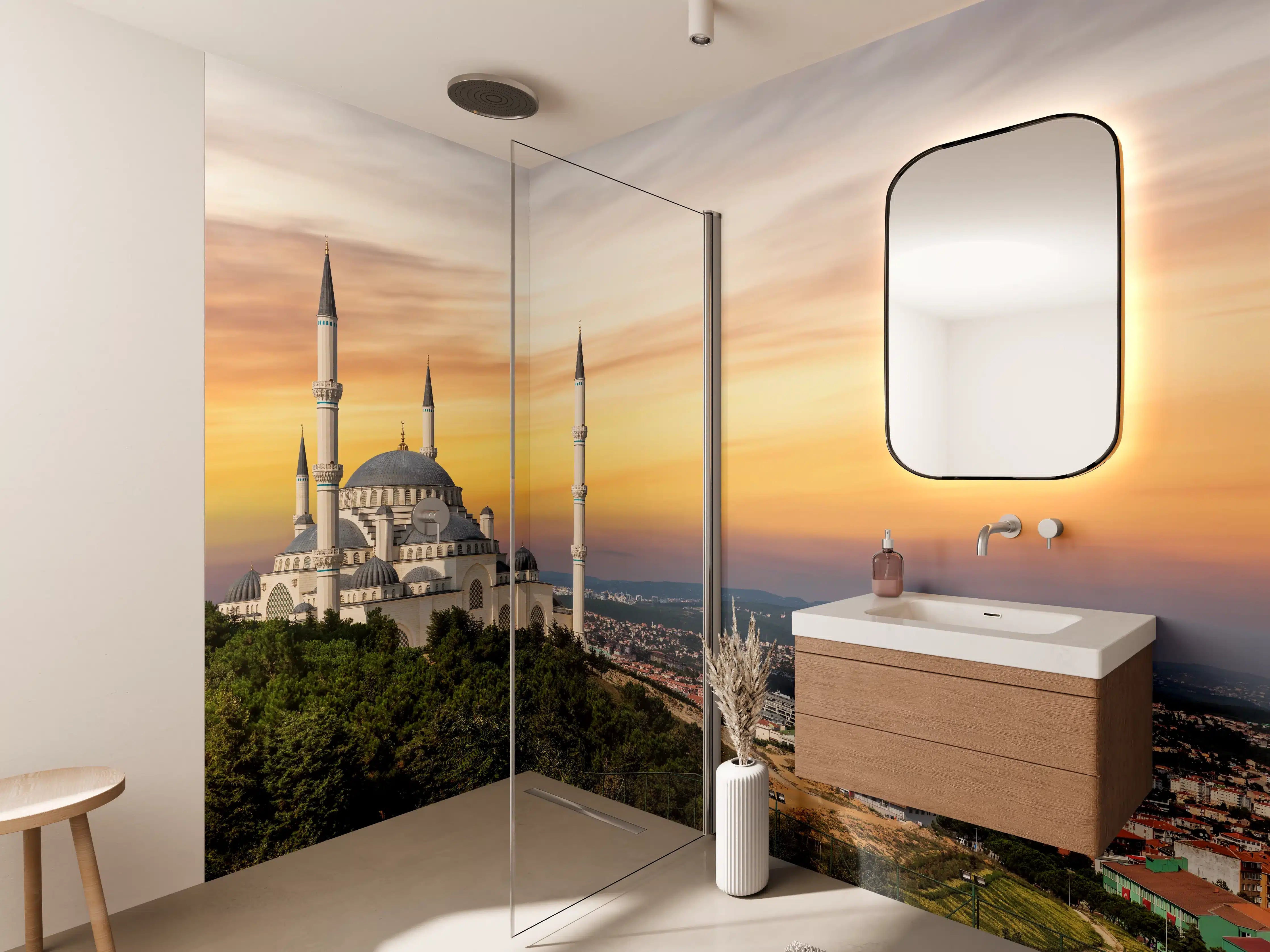 Wandverkleidung Bad - Sonnenuntergang Camlica-Moschee in Istanbul