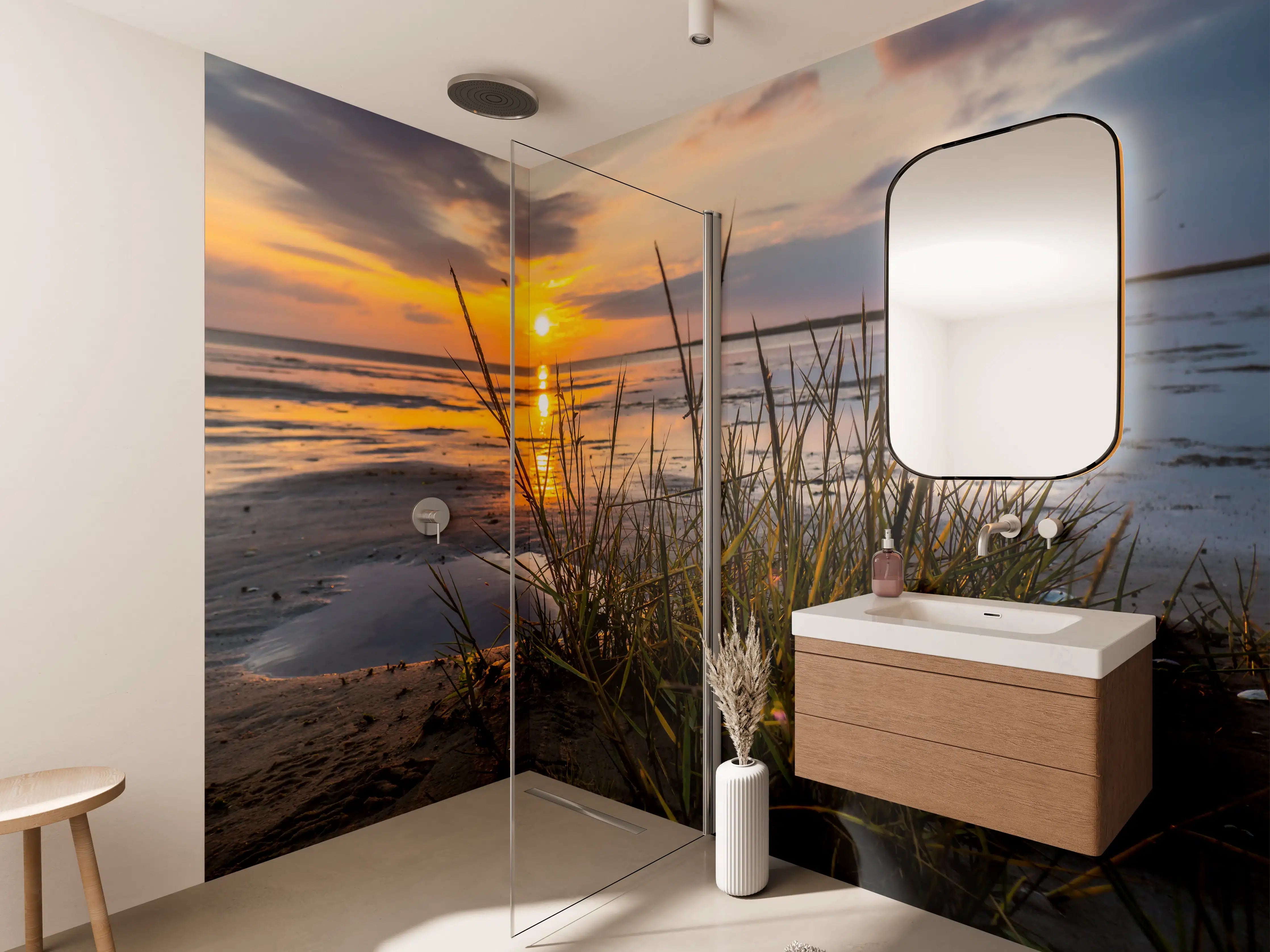 Wandverkleidung Bad - Sonnenuntergang im Wattenmeer an der Nordsee