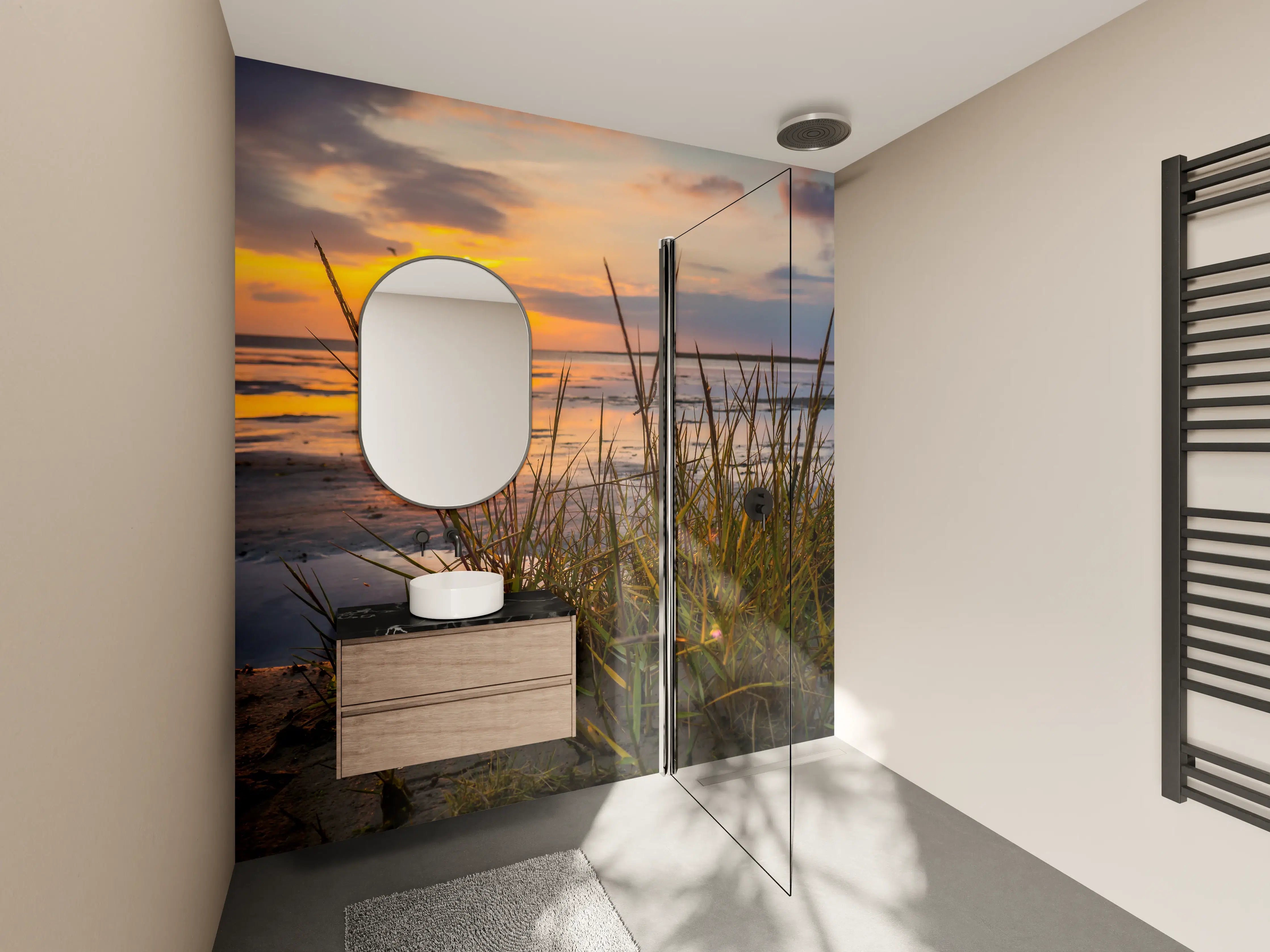 Wandverkleidung Bad - Sonnenuntergang im Wattenmeer an der Nordsee