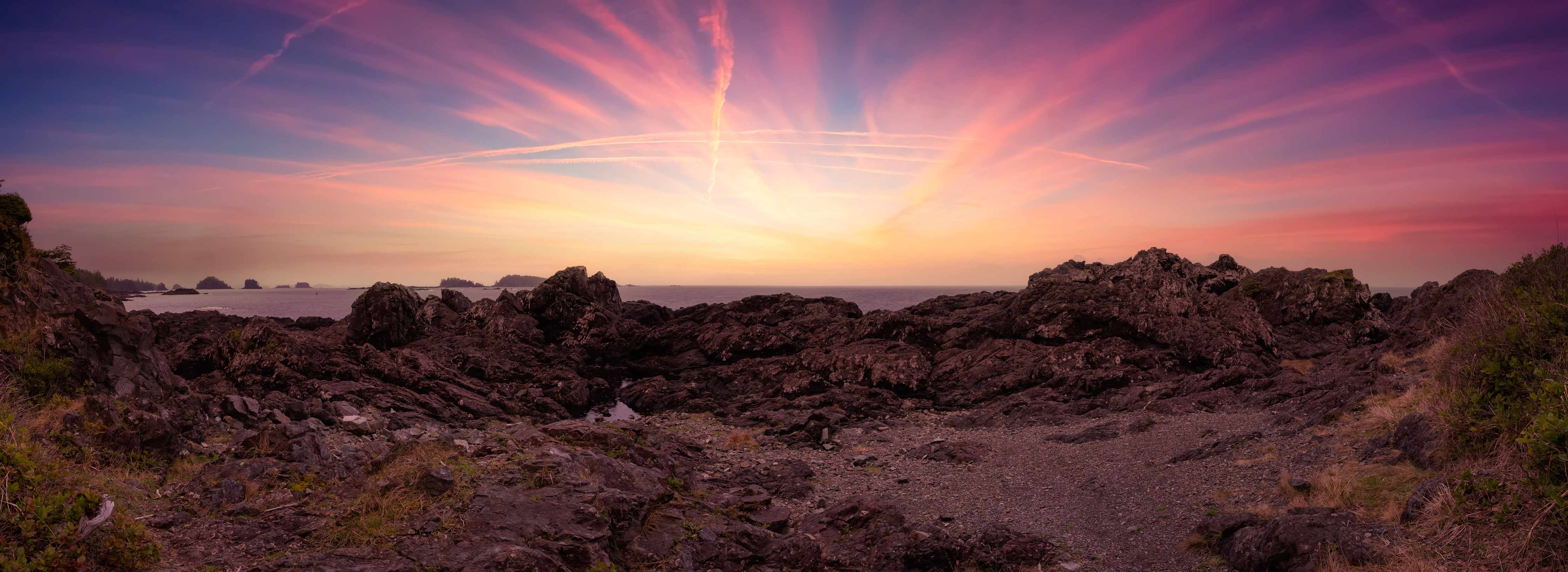 Wandverkleidung Bad-Sonnenuntergang über Felsenlandschaft