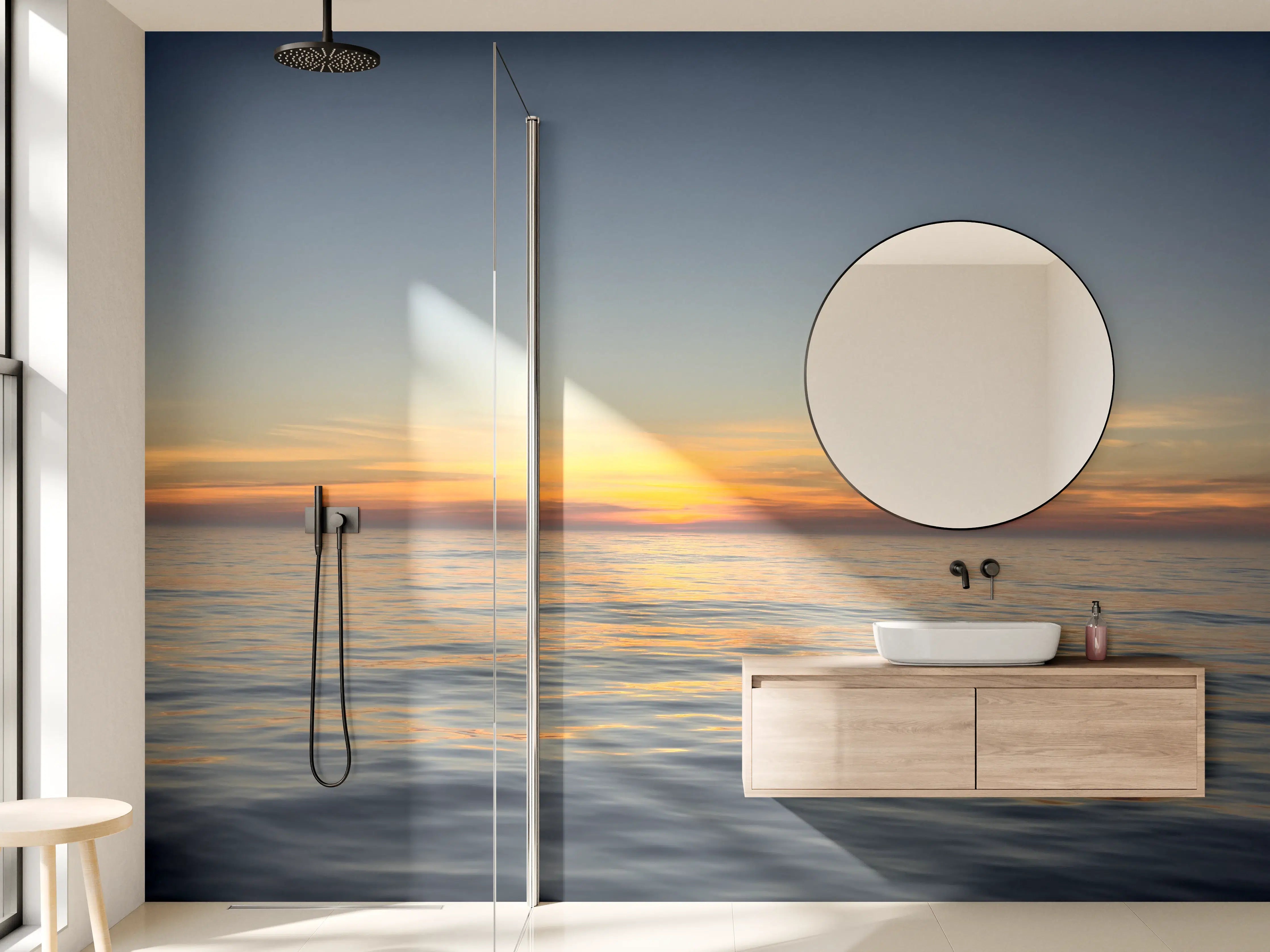 Wandverkleidung Bad - Sonnenuntergang über ruhigem Meer