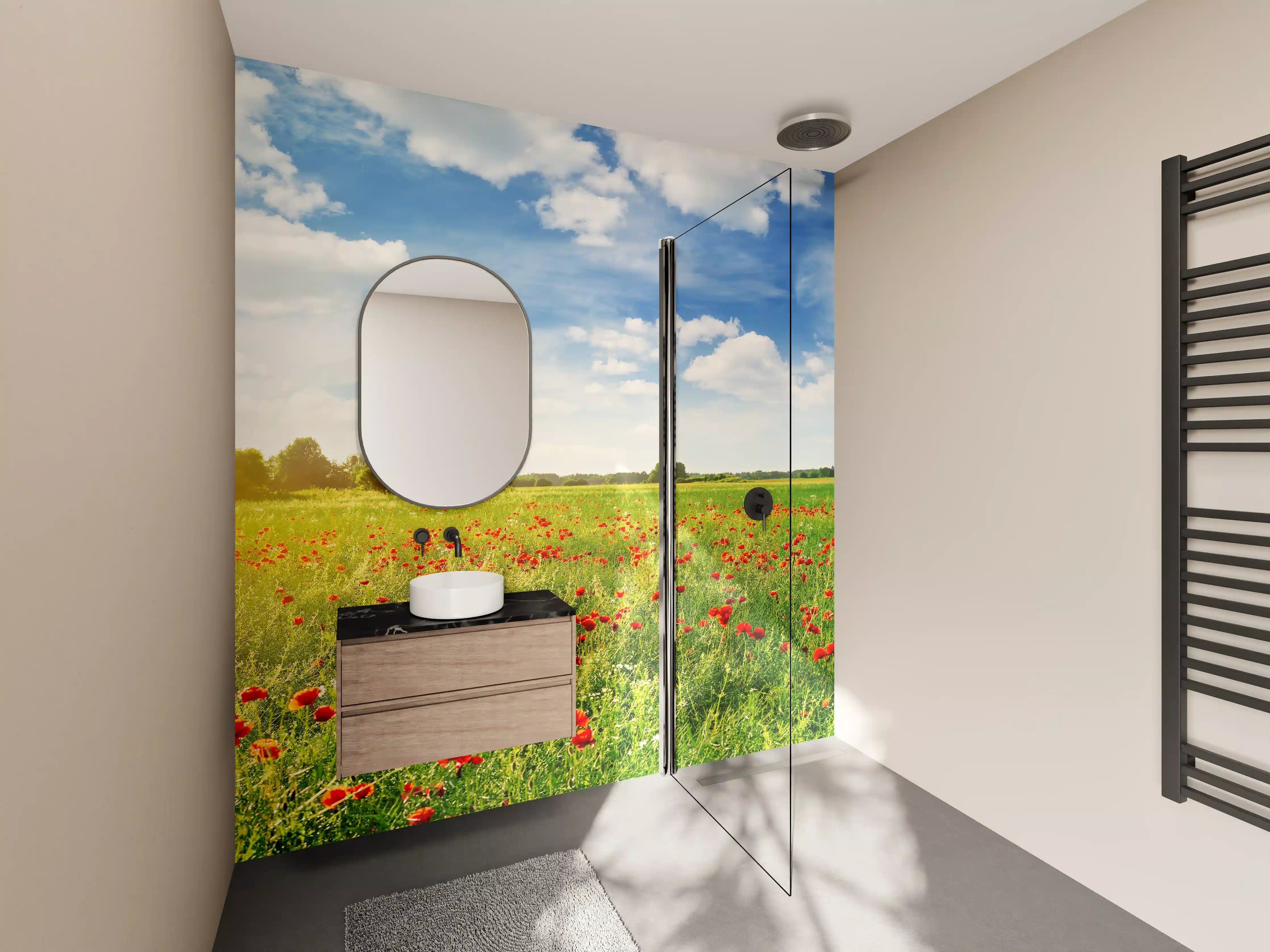 Wandverkleidung Bad - Sonniger Blütengarten im Frühling