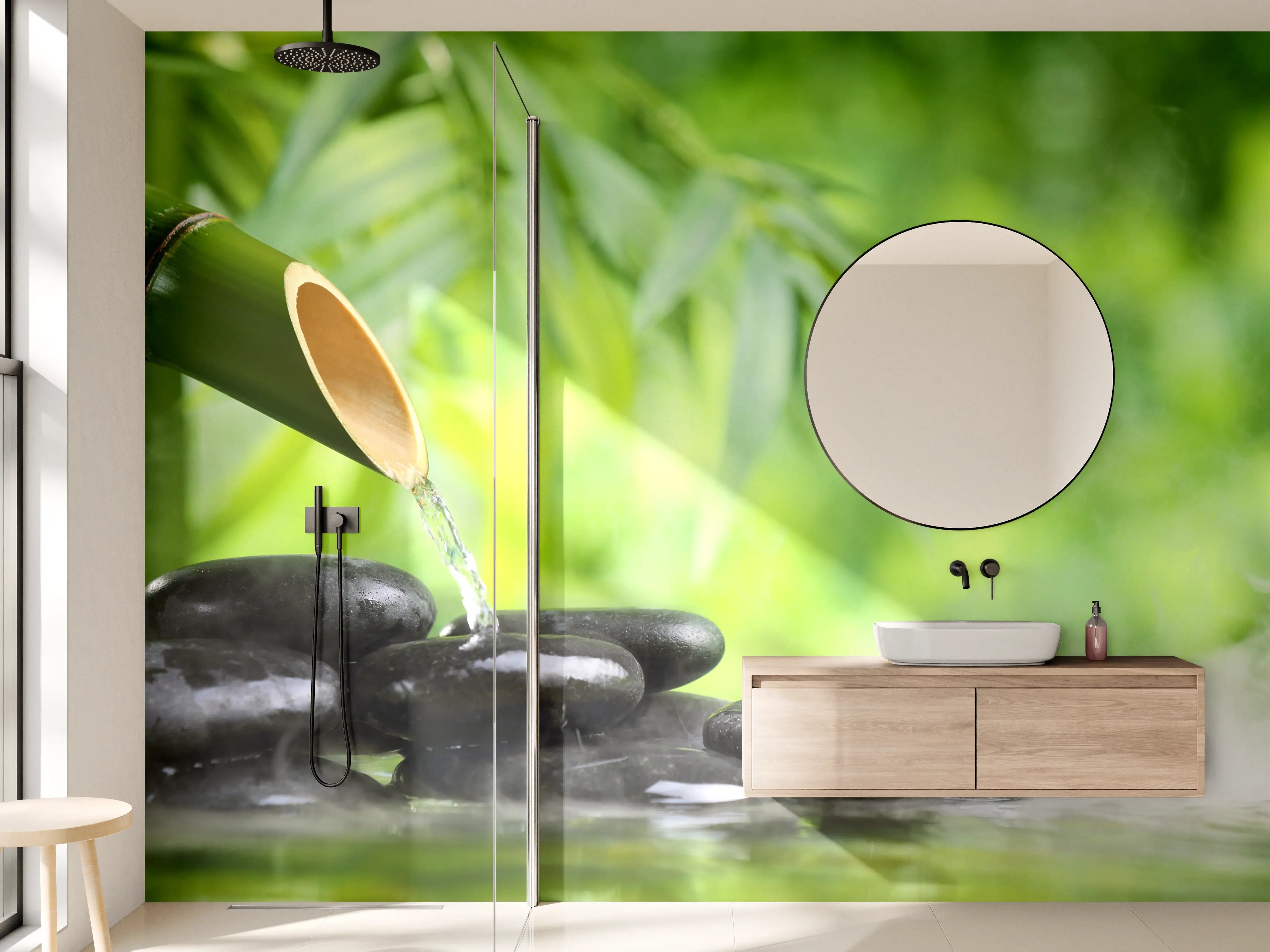 Wandverkleidung Bad - Spa-Stillleben mit Bambusbrunnen