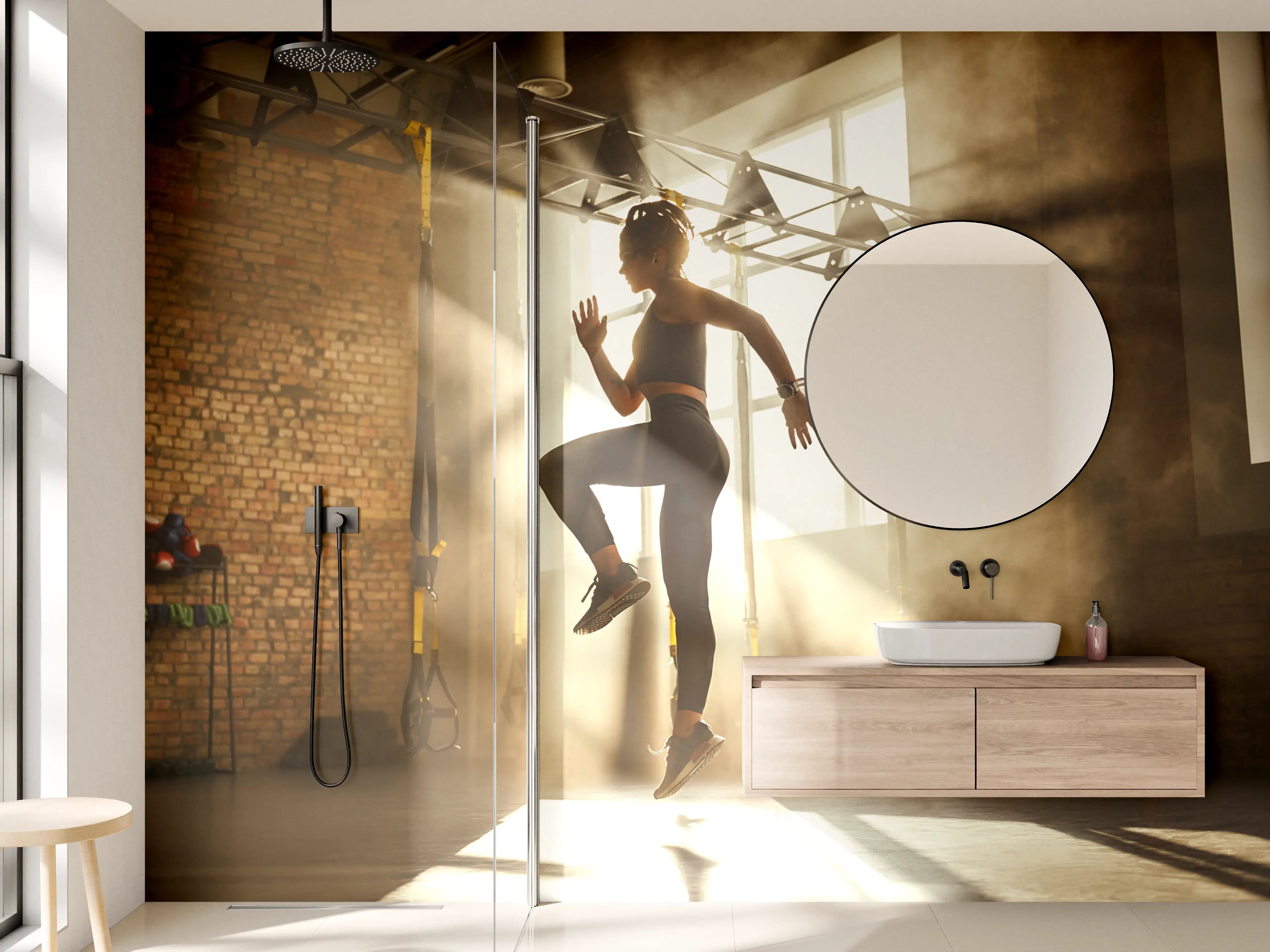 Wandverkleidung Bad - Sportlerin im Fitnesstudio