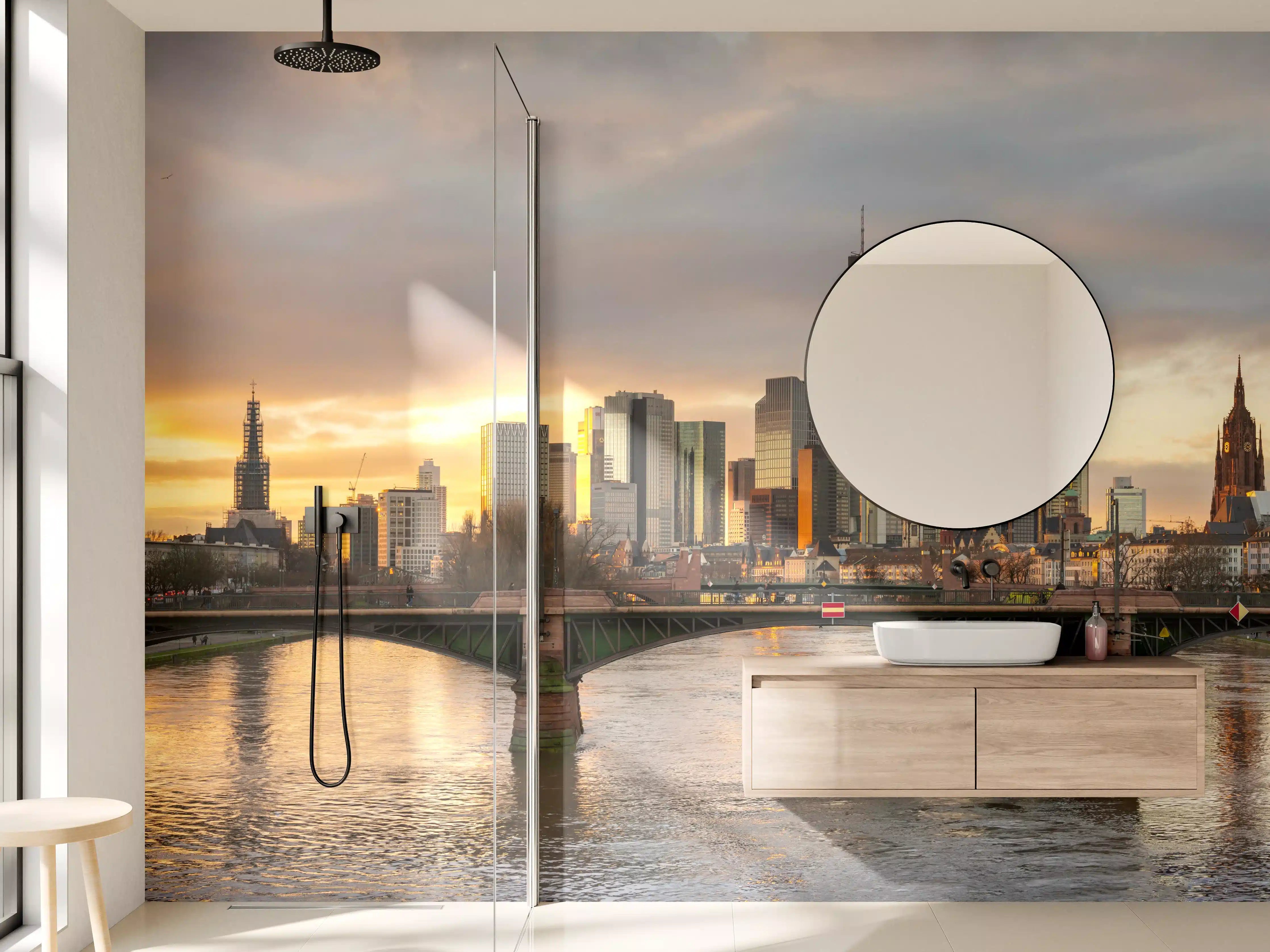 Wandverkleidung Bad - Stadt-Skyline im Abendlicht