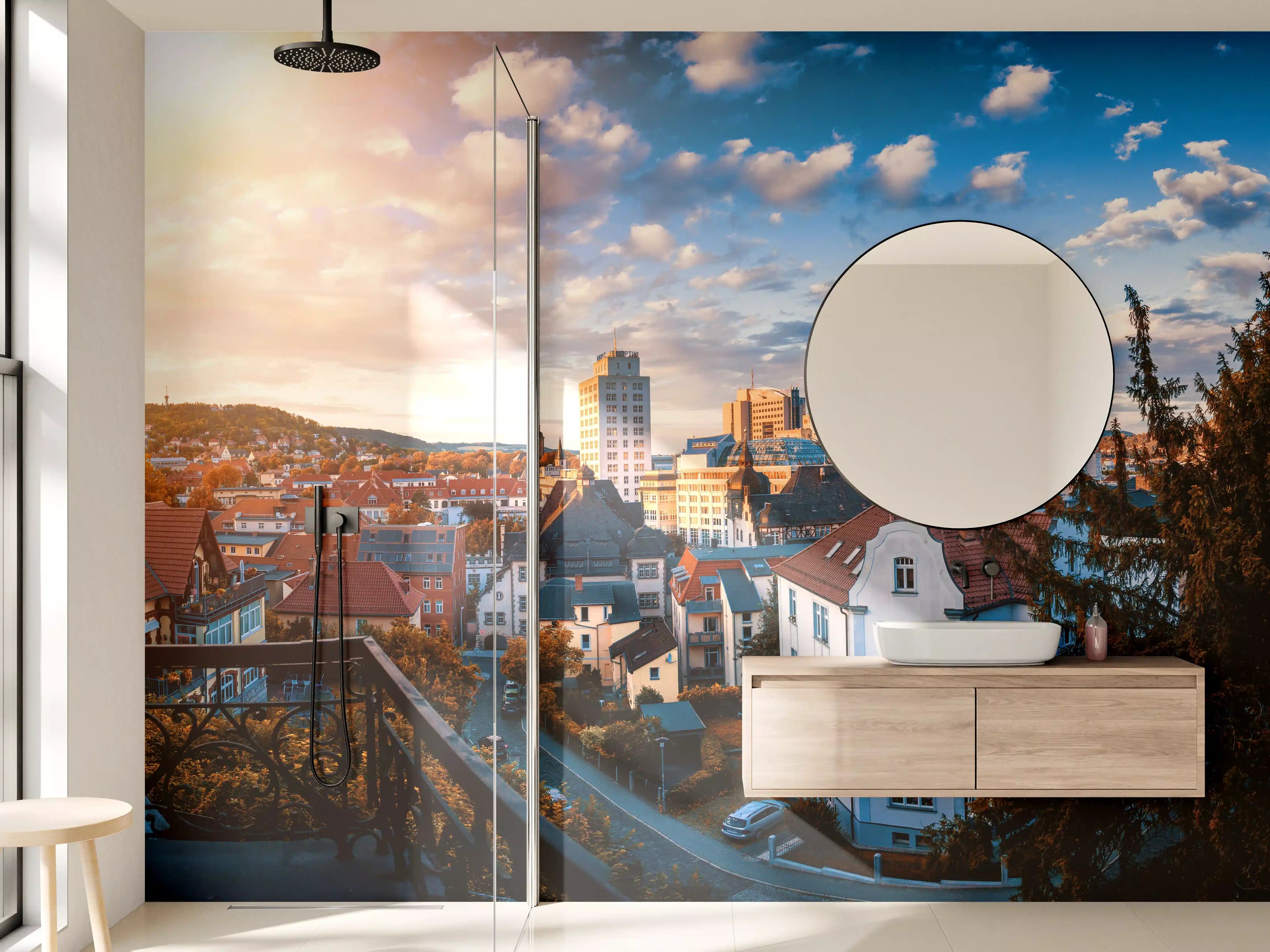 Wandverkleidung Bad - Stadtblick auf Jena