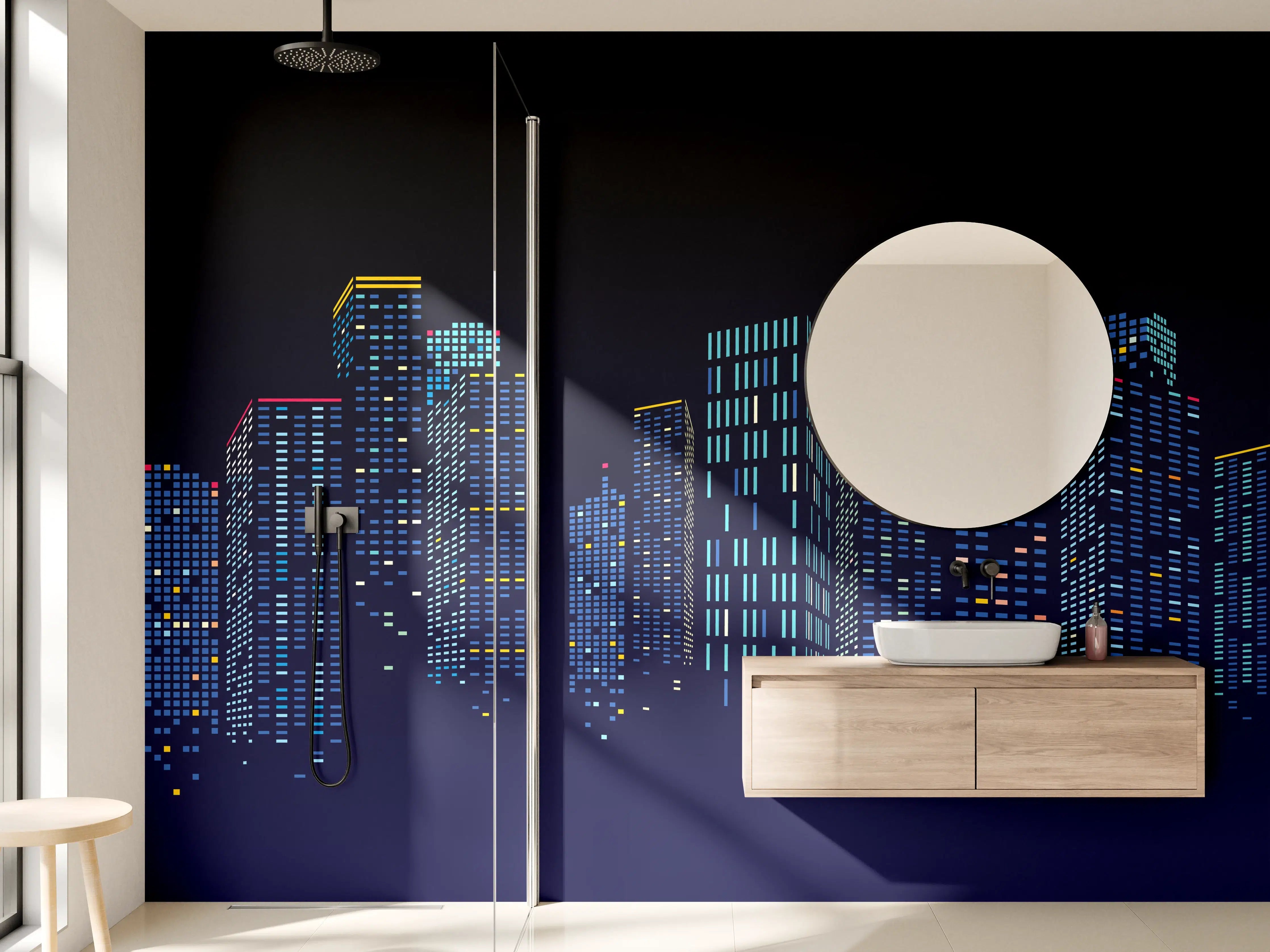 Wandverkleidung Bad - Städtisches Lichtspiel bei Nacht