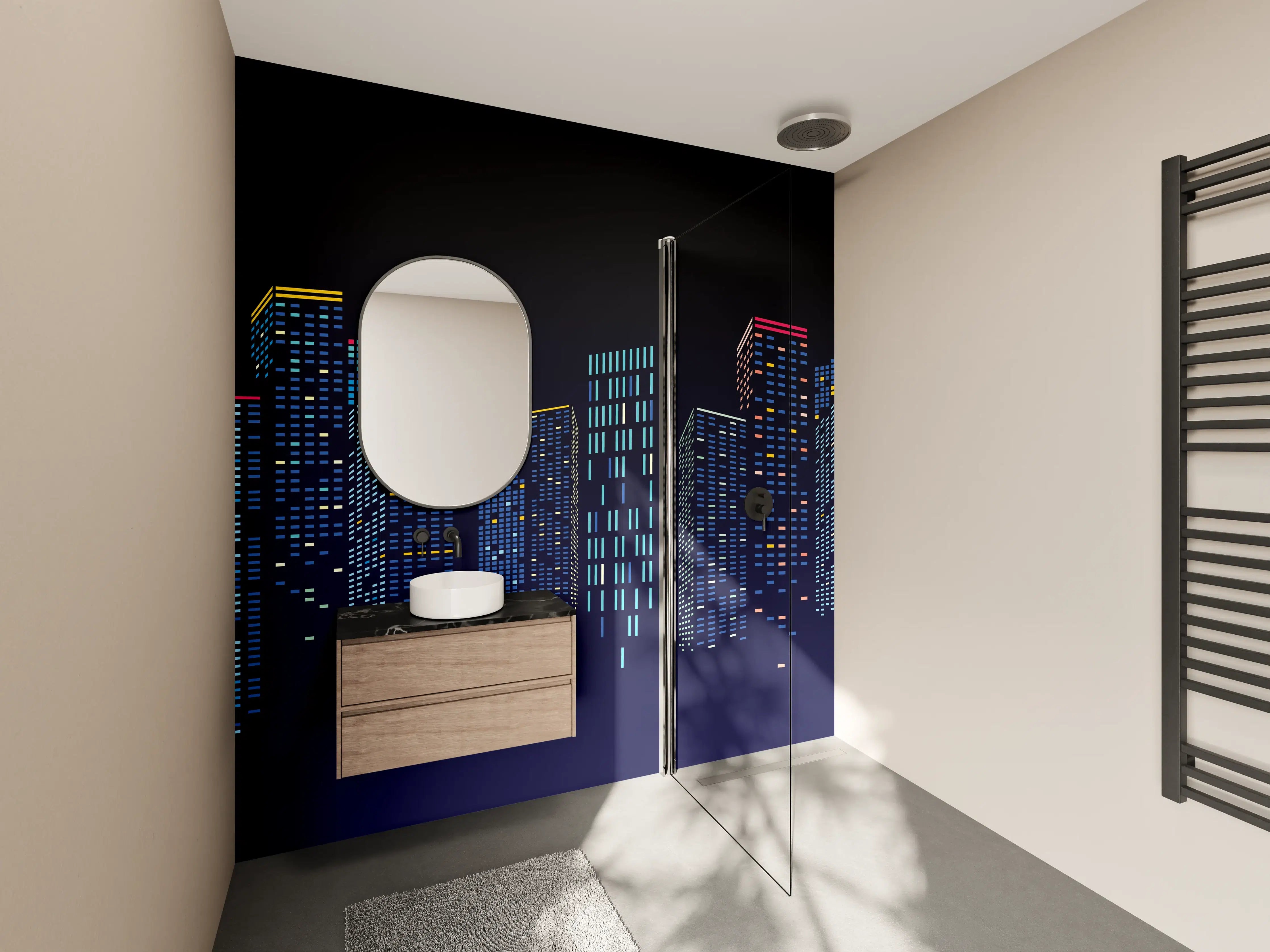 Wandverkleidung Bad - Städtisches Lichtspiel bei Nacht