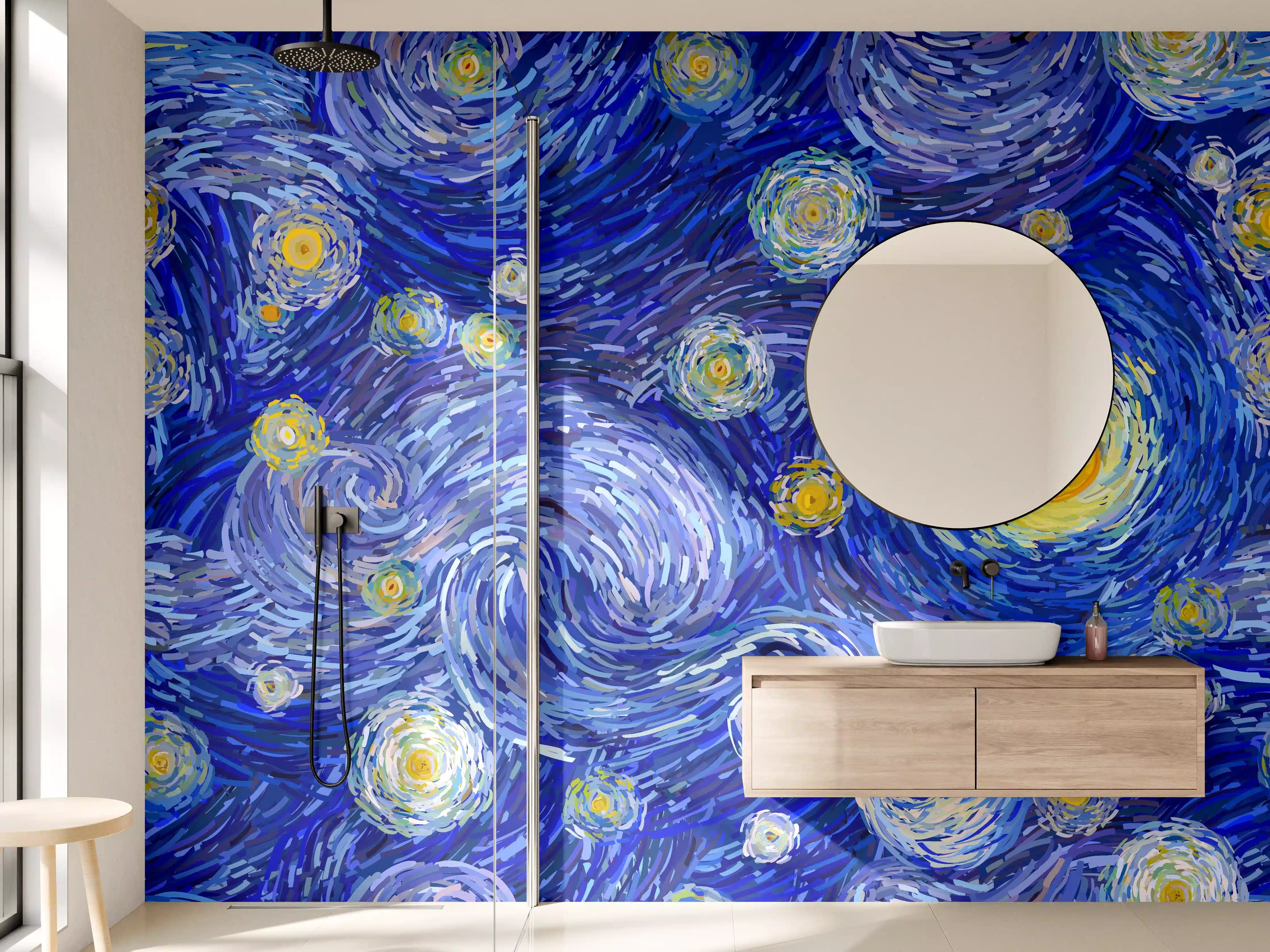 Wandverkleidung Bad - Starry Night Van Gogh Blau Gelb