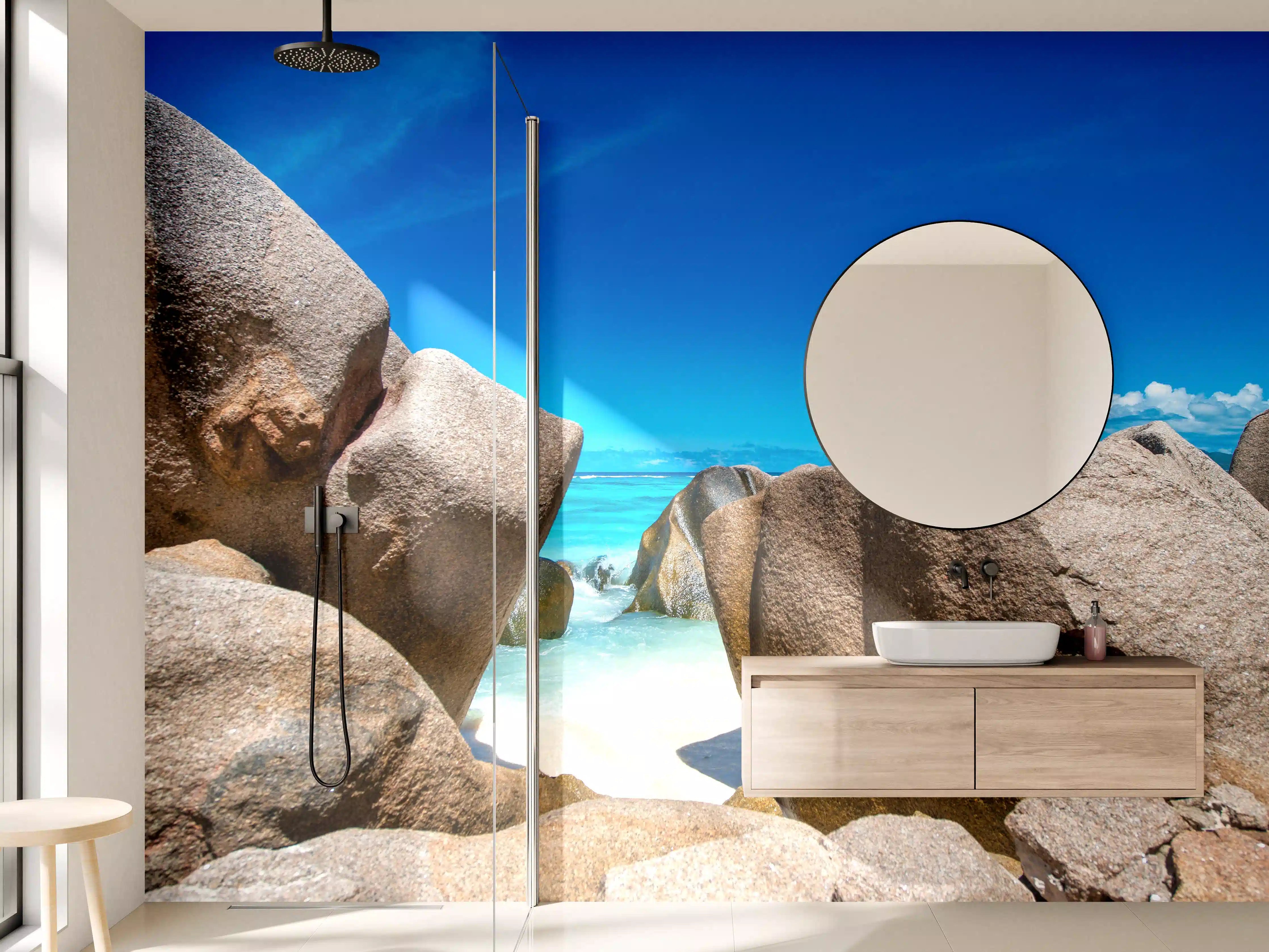 Wandverkleidung Bad - Stein-Panorama auf den Seychellen