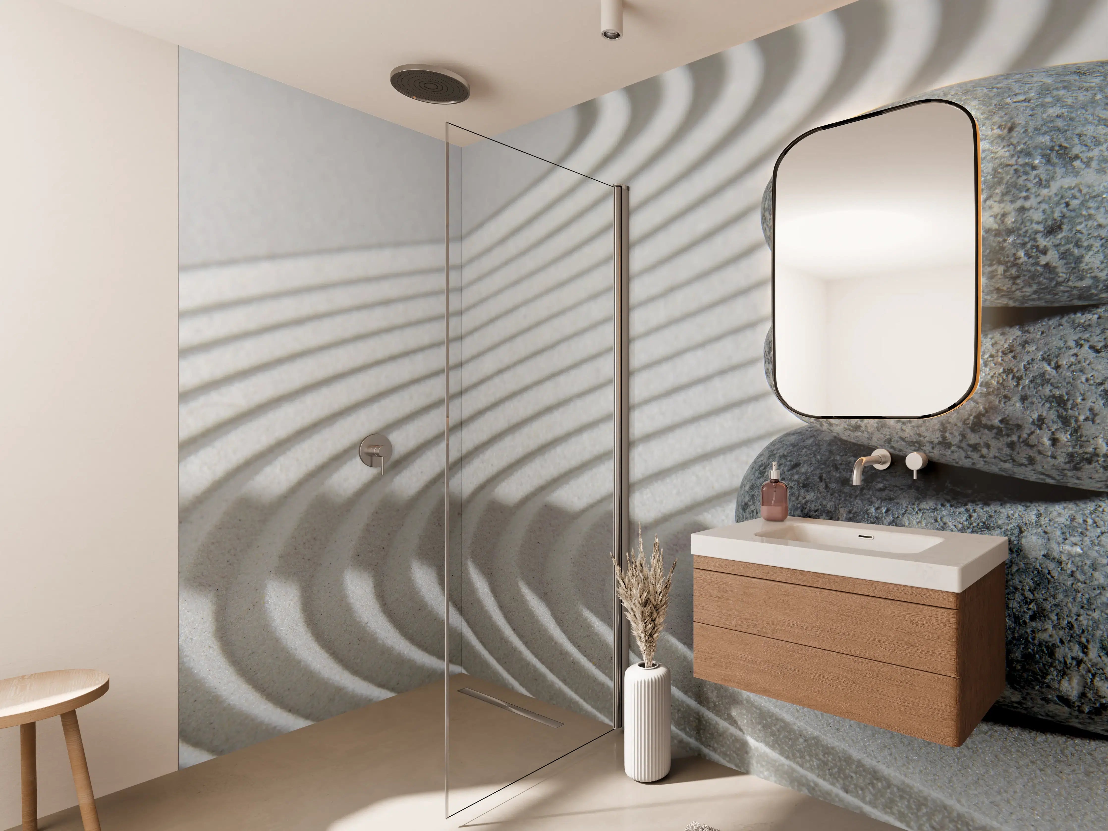 Wandverkleidung Bad - Steinige Zen-Massage im minimalistischen Design
