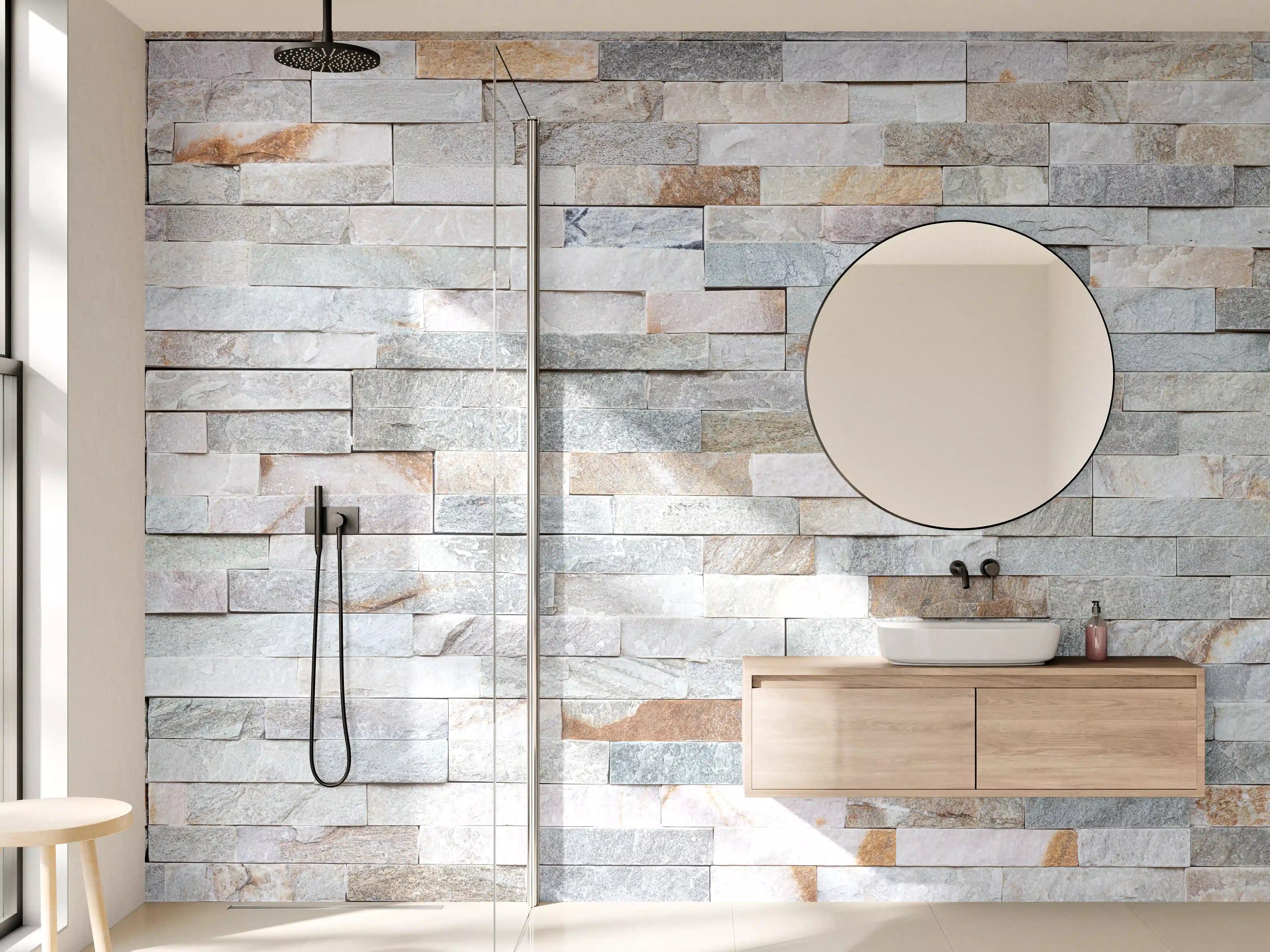 Wandverkleidung Bad - Steinwandmuster