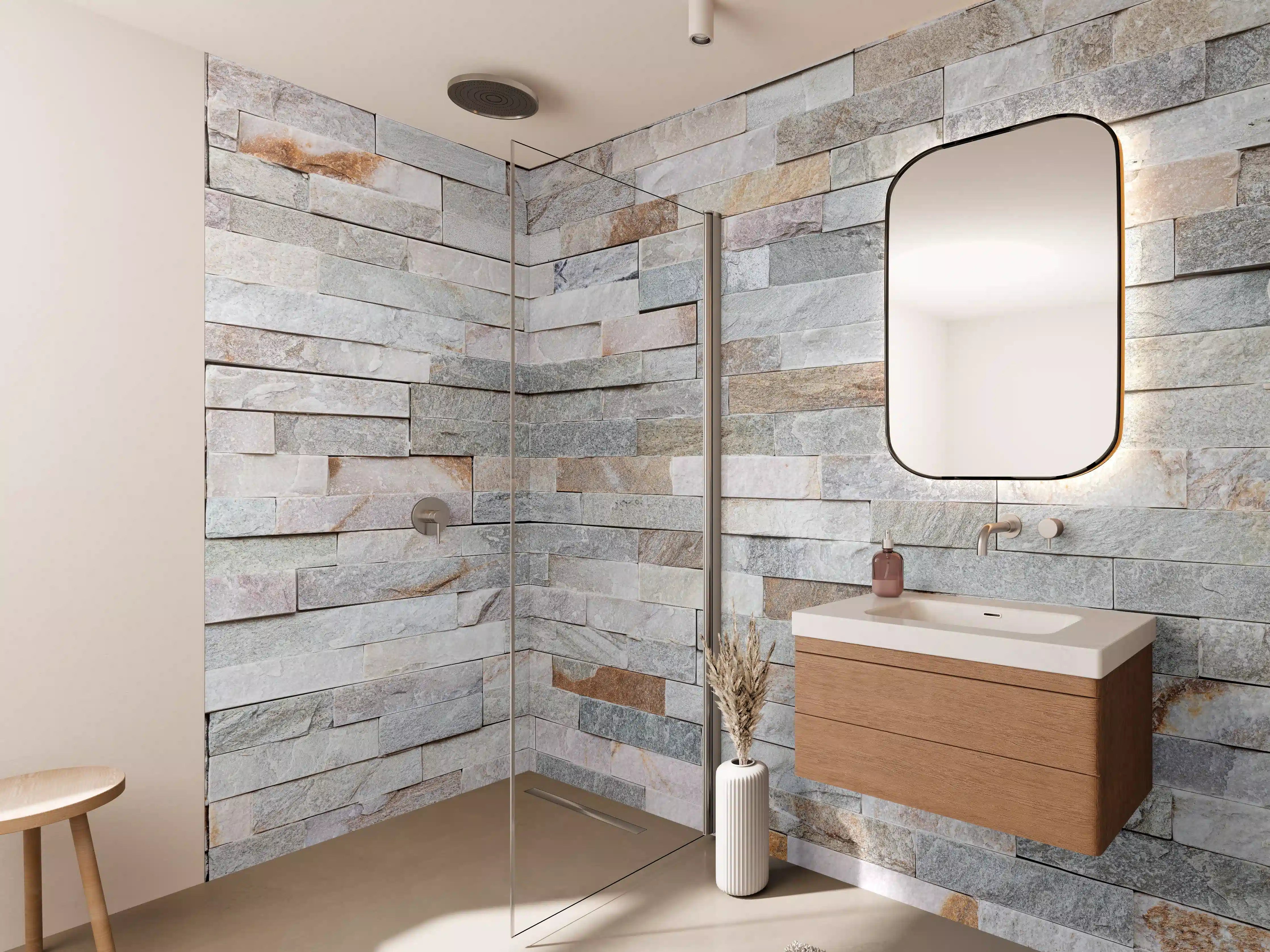 Wandverkleidung Bad - Steinwandmuster