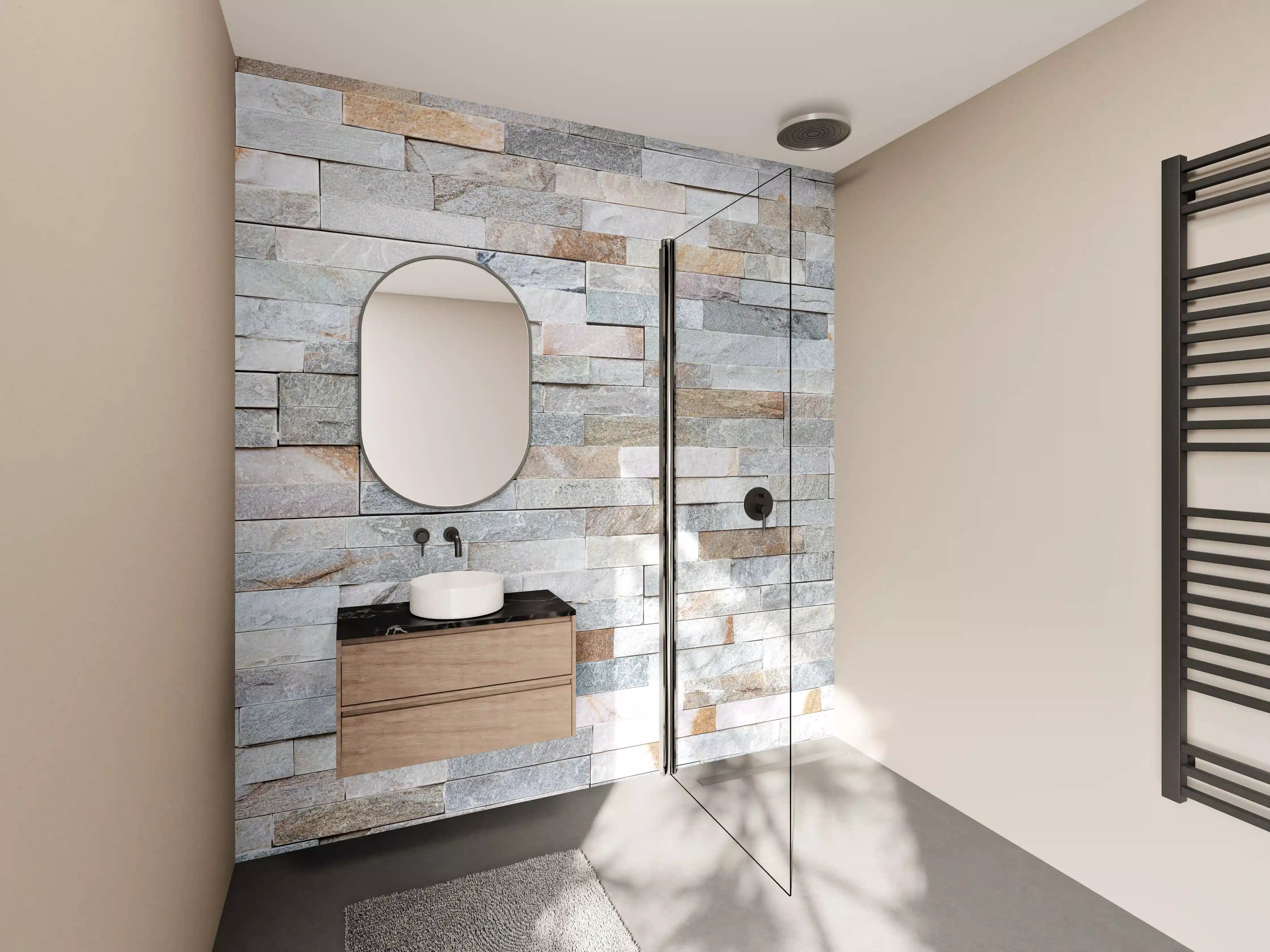 Wandverkleidung Bad - Steinwandmuster