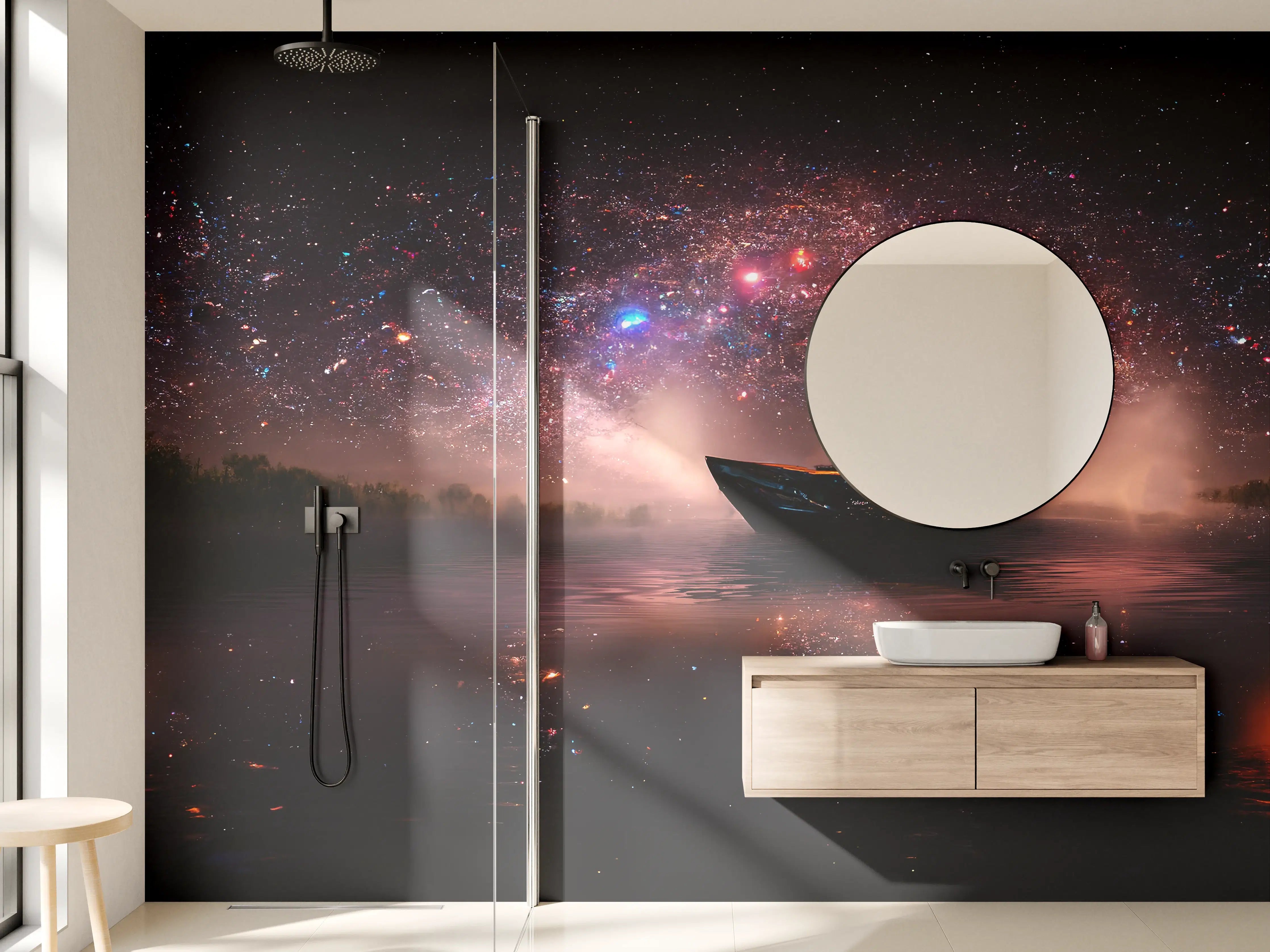 Wandverkleidung Bad - Sternenhimmel Boot Nachtsee