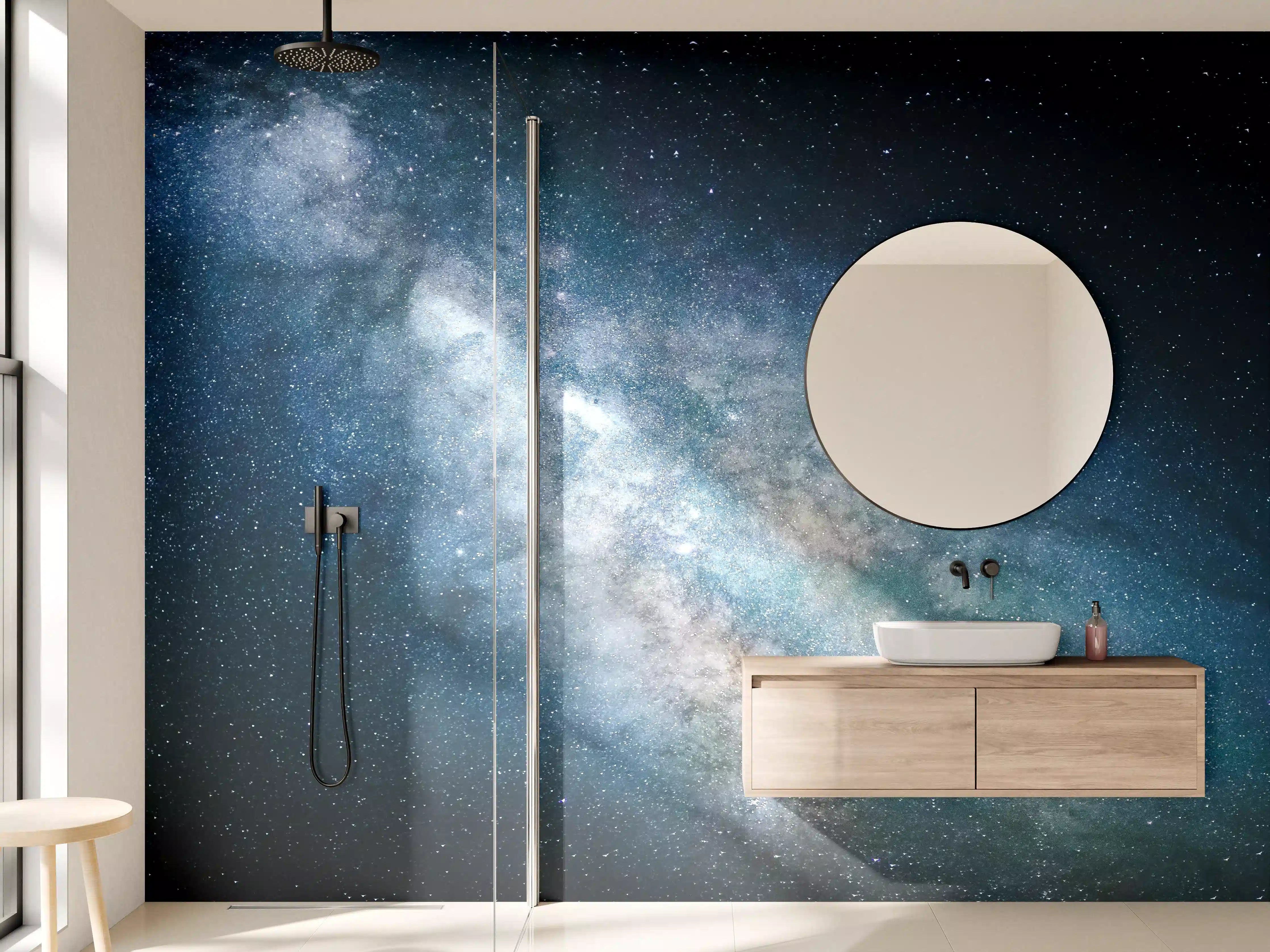 Wandverkleidung Bad - Sternenhimmel über der Erde