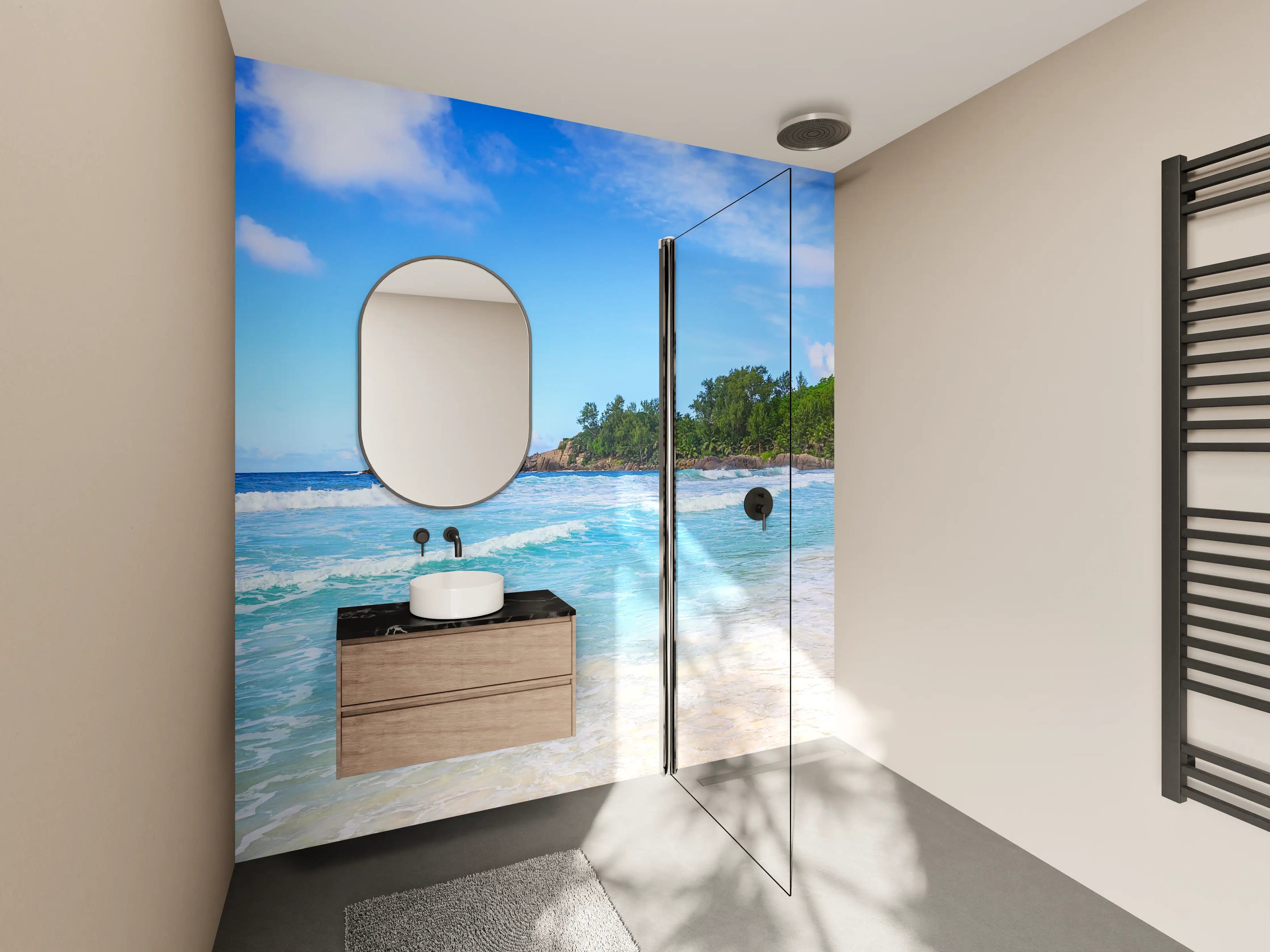 Wandverkleidung Bad - Strand & Meer mit blauer Himmel