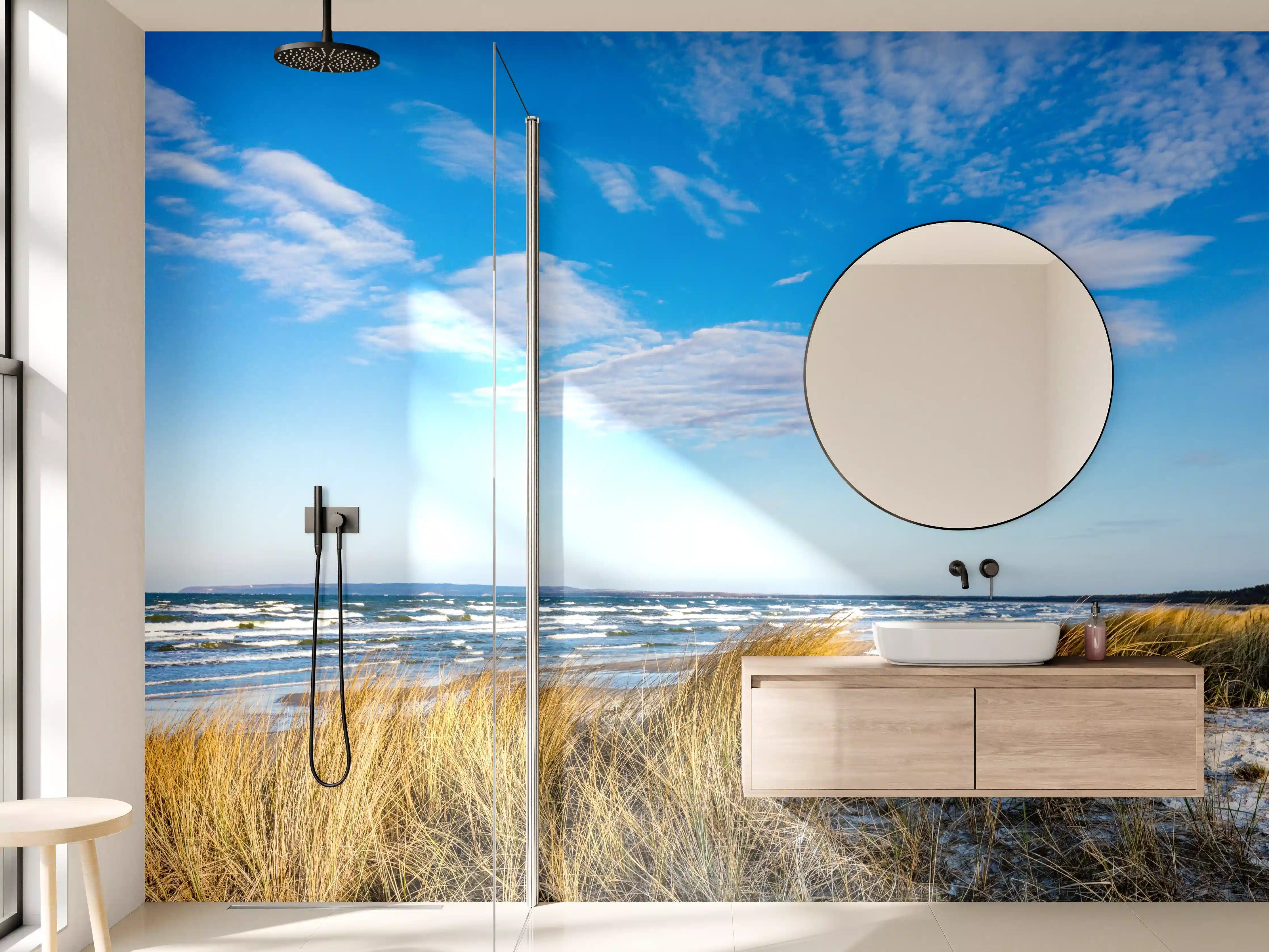 Wandverkleidung Bad - Strandlandschaft bei Sonnenschein