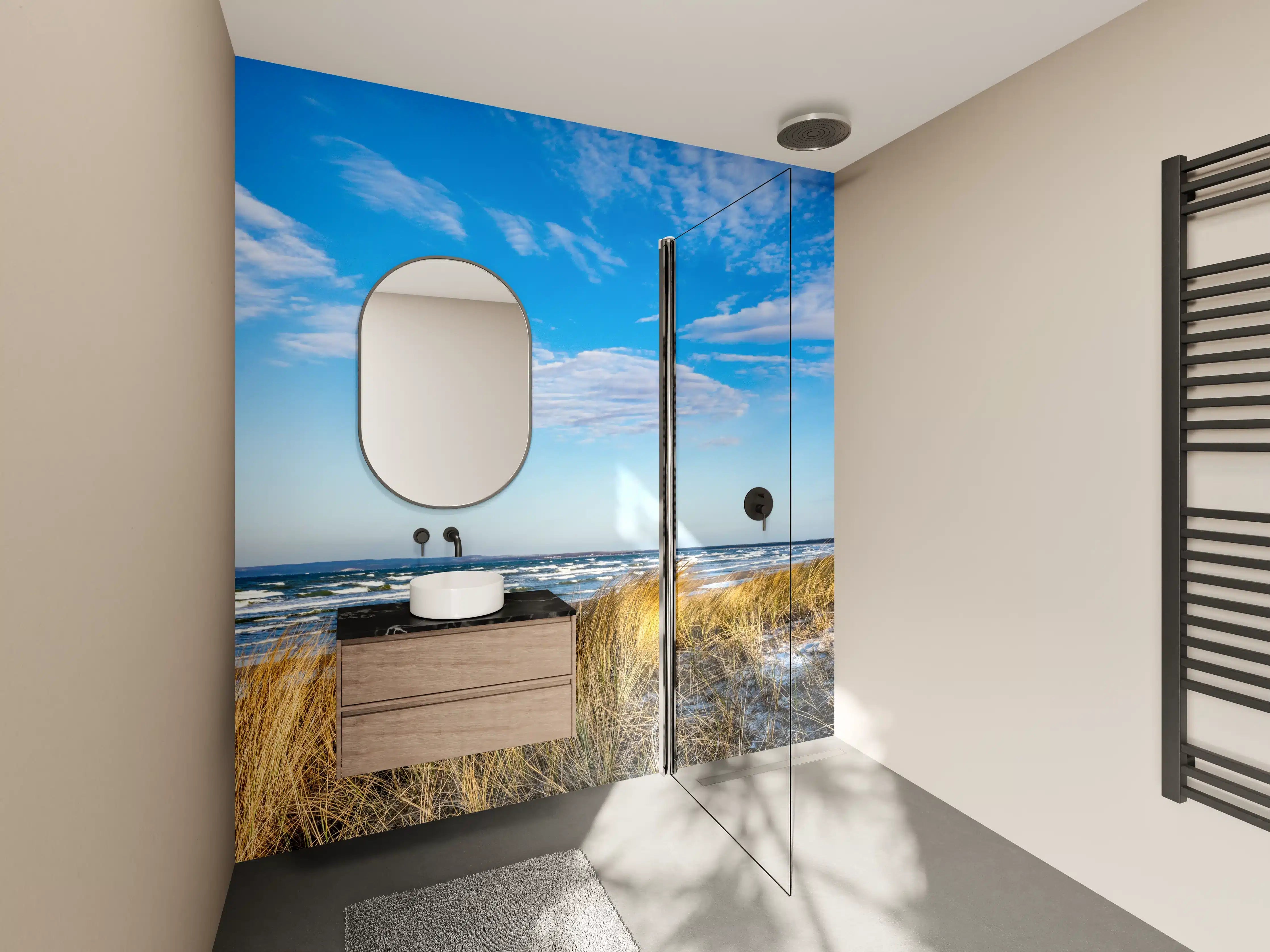 Wandverkleidung Bad - Strandlandschaft bei Sonnenschein