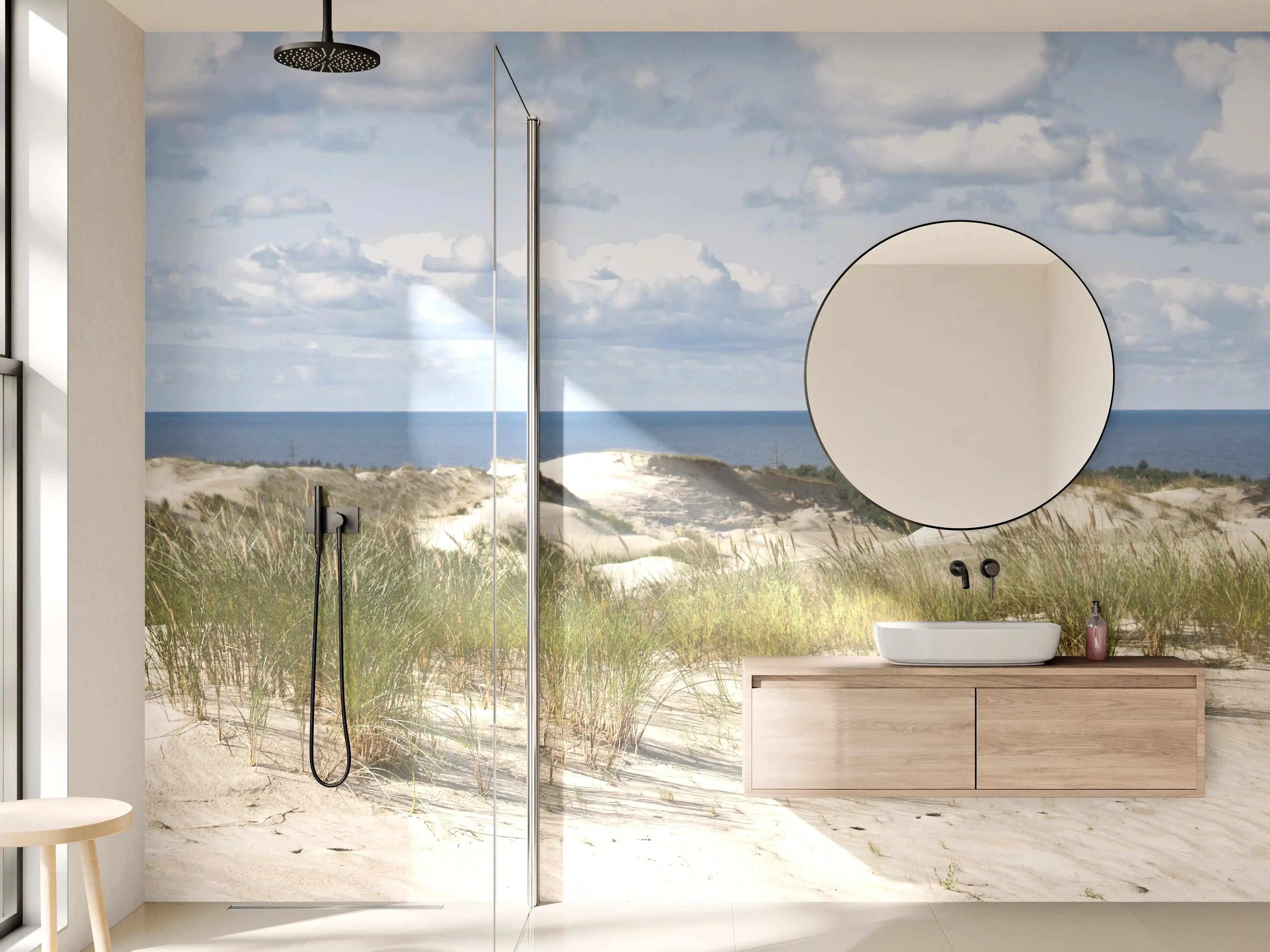 Wandverkleidung Bad - Strandlandschaft mit Dünen und Himmel