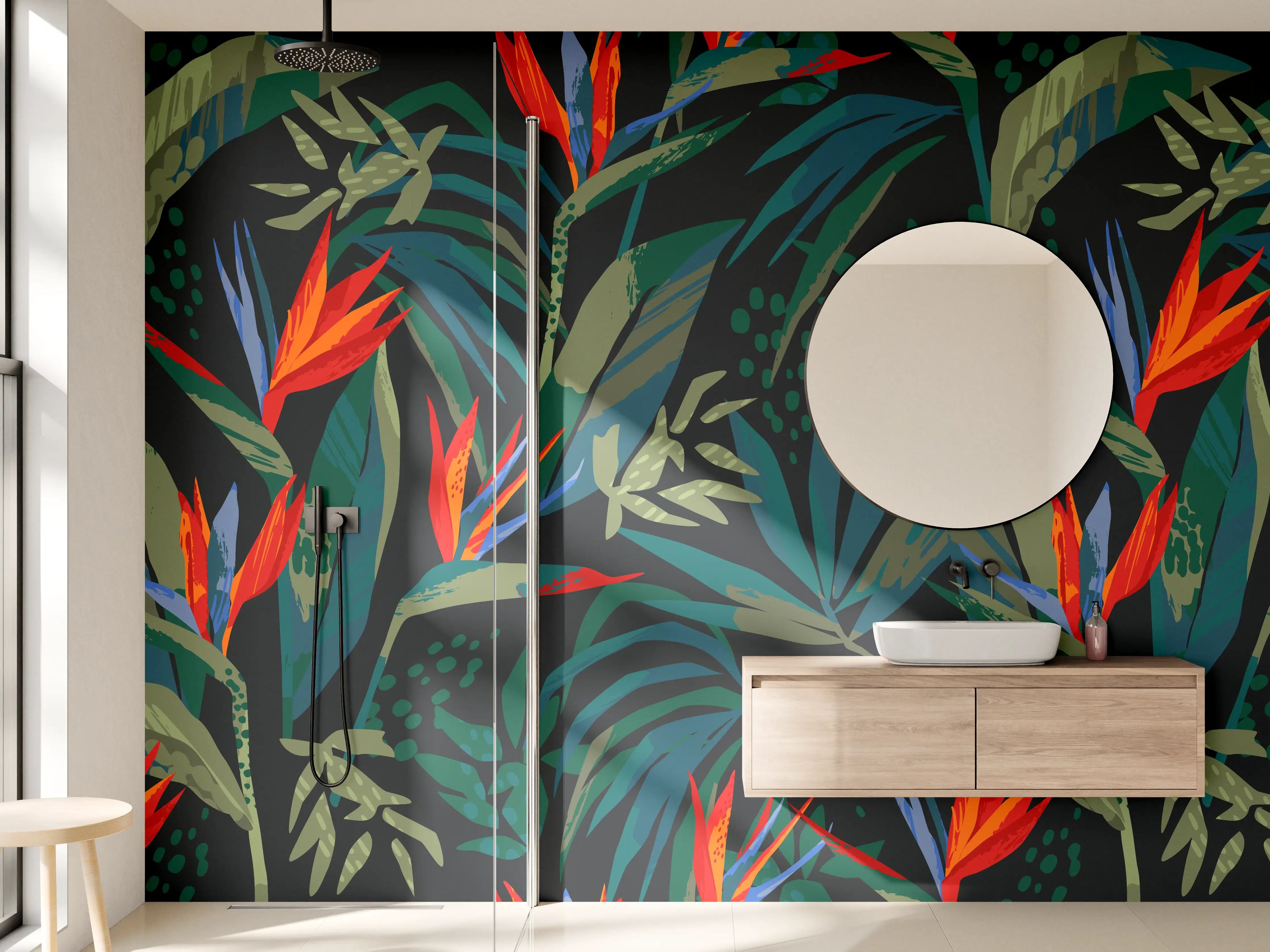 Wandverkleidung Bad - Strelitzia Tropenwald-Motiv