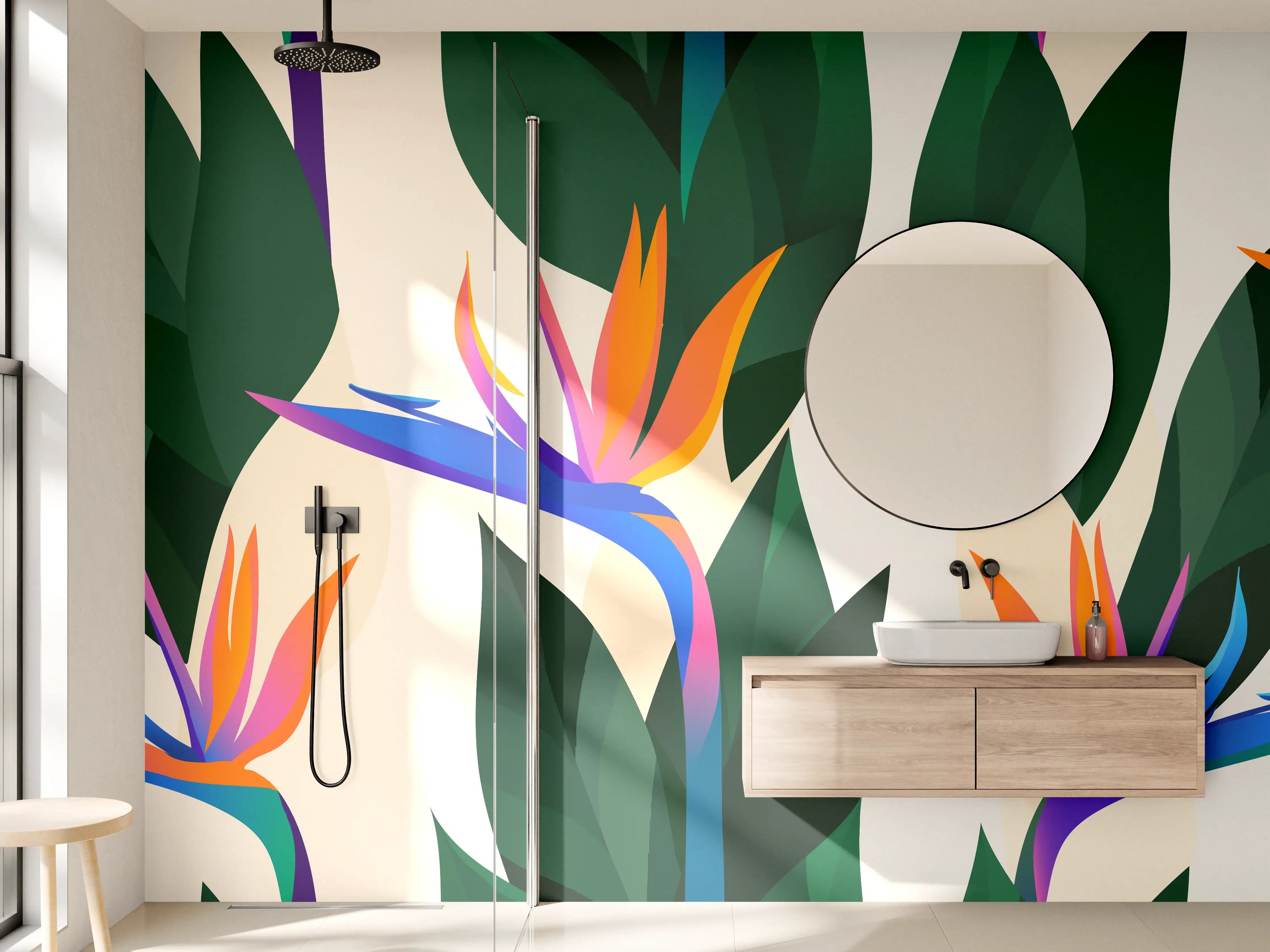 Wandverkleidung Bad - Strelitzia Tropic Blumenmuster