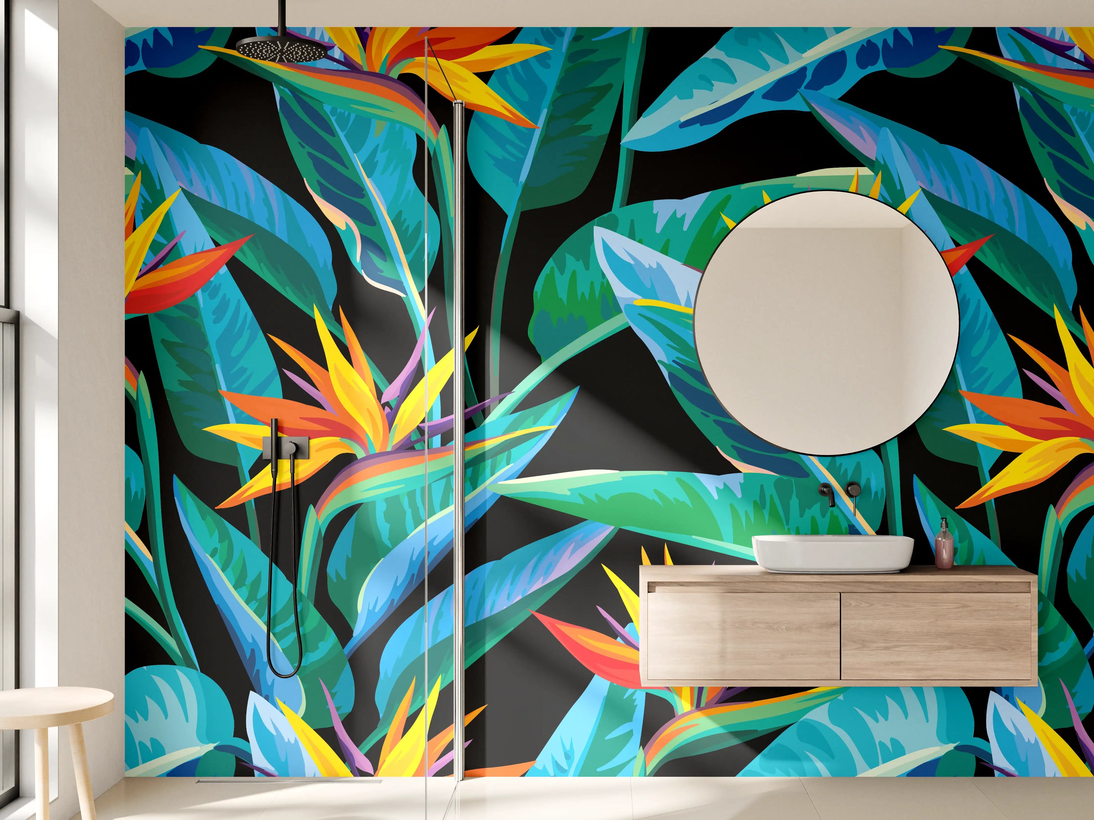 Wandverkleidung Bad - Strelitzia Tropic Schwarz-Exotik