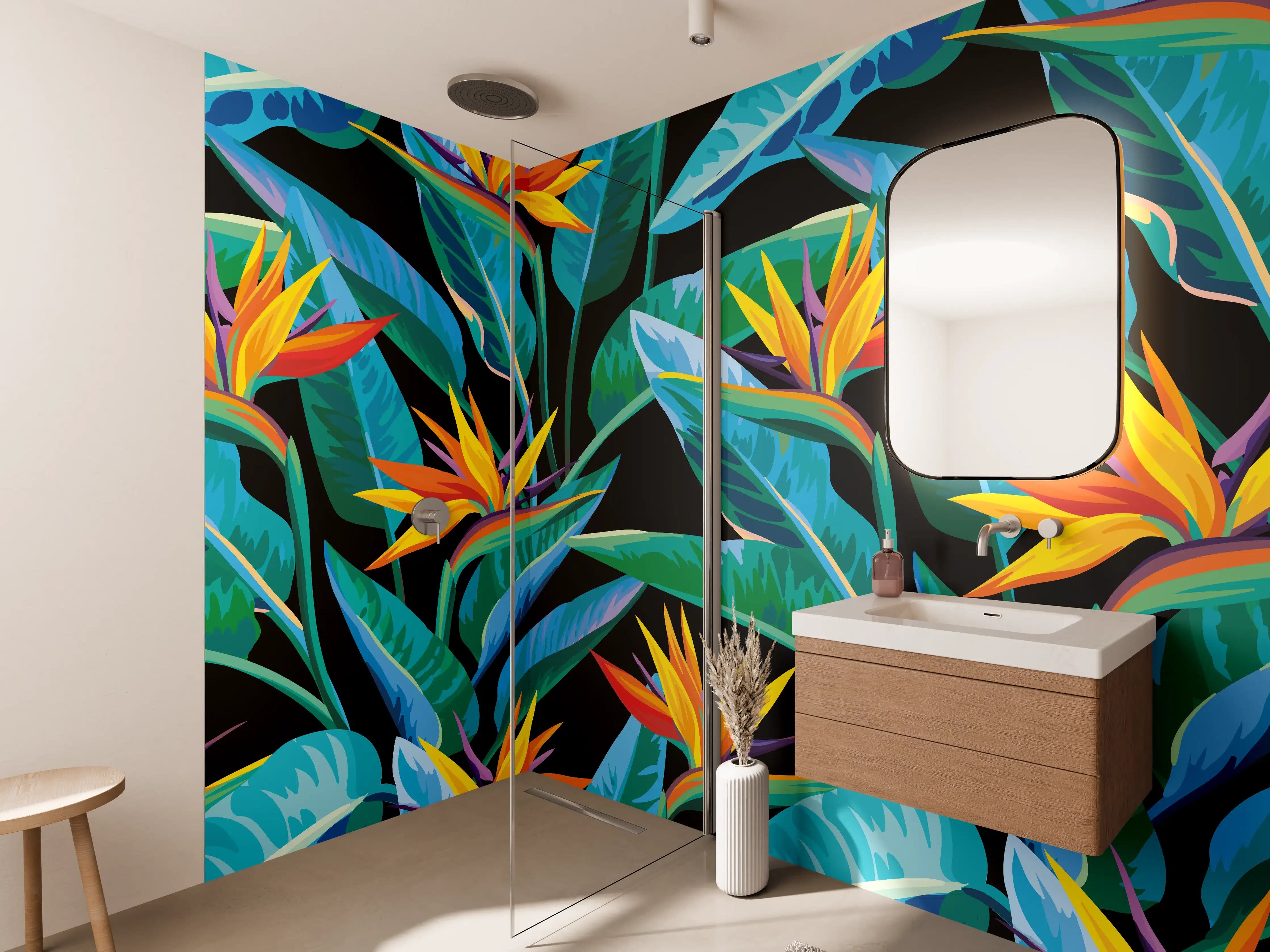 Wandverkleidung Bad - Strelitzia Tropic Schwarz-Exotik