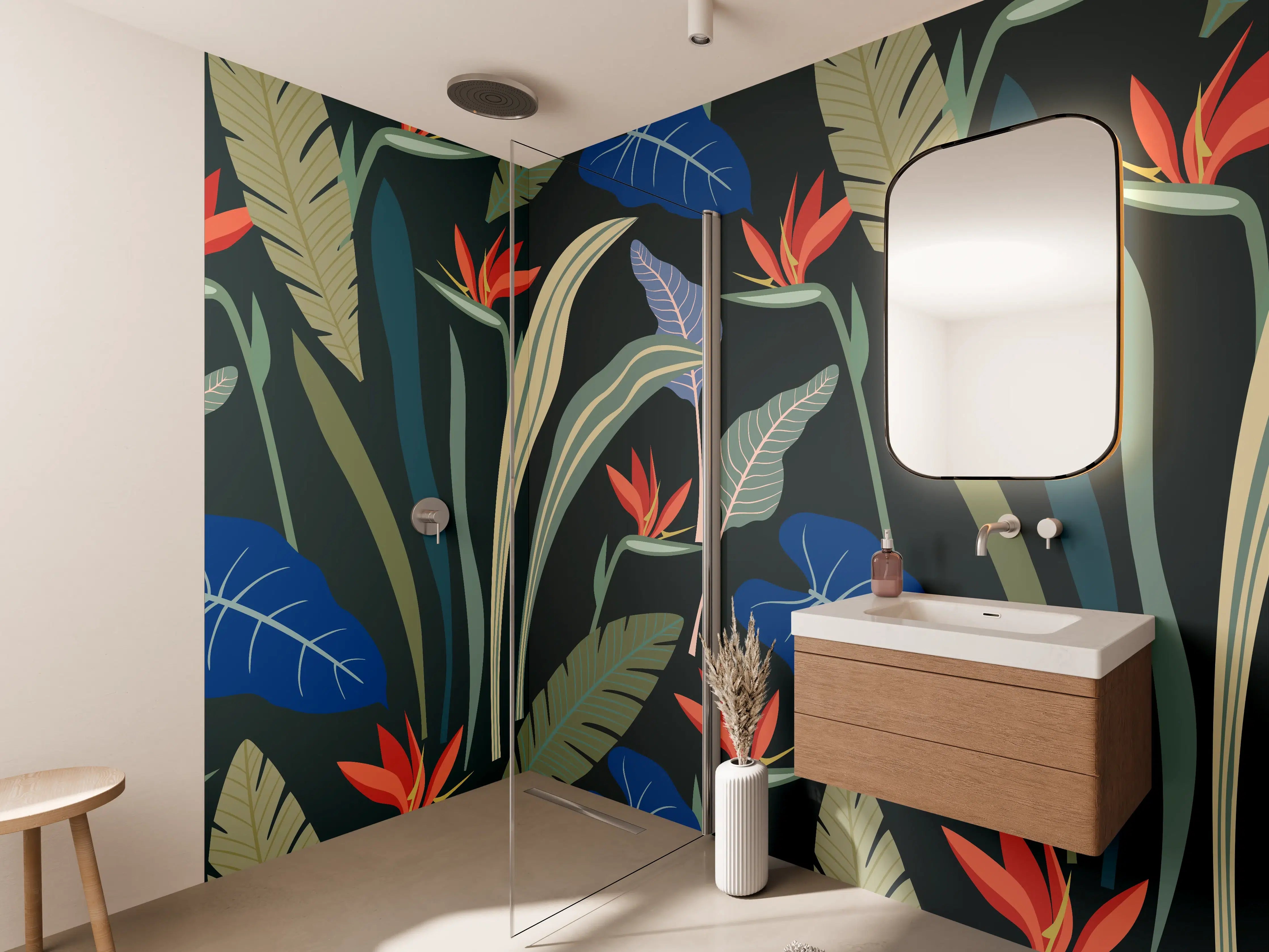 Wandverkleidung Bad - Strelitzia Tropische Blütenpracht