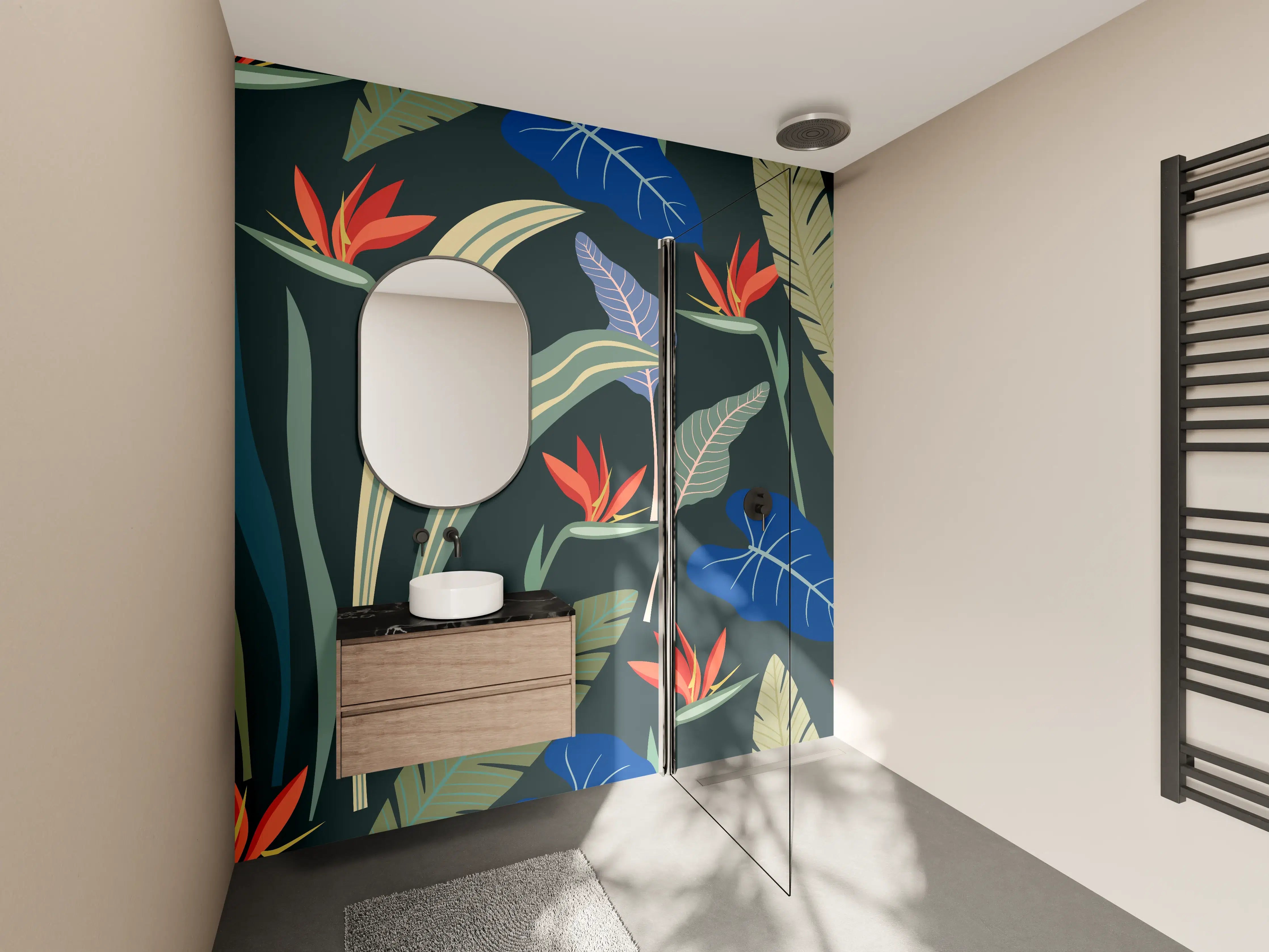 Wandverkleidung Bad - Strelitzia Tropische Blütenpracht