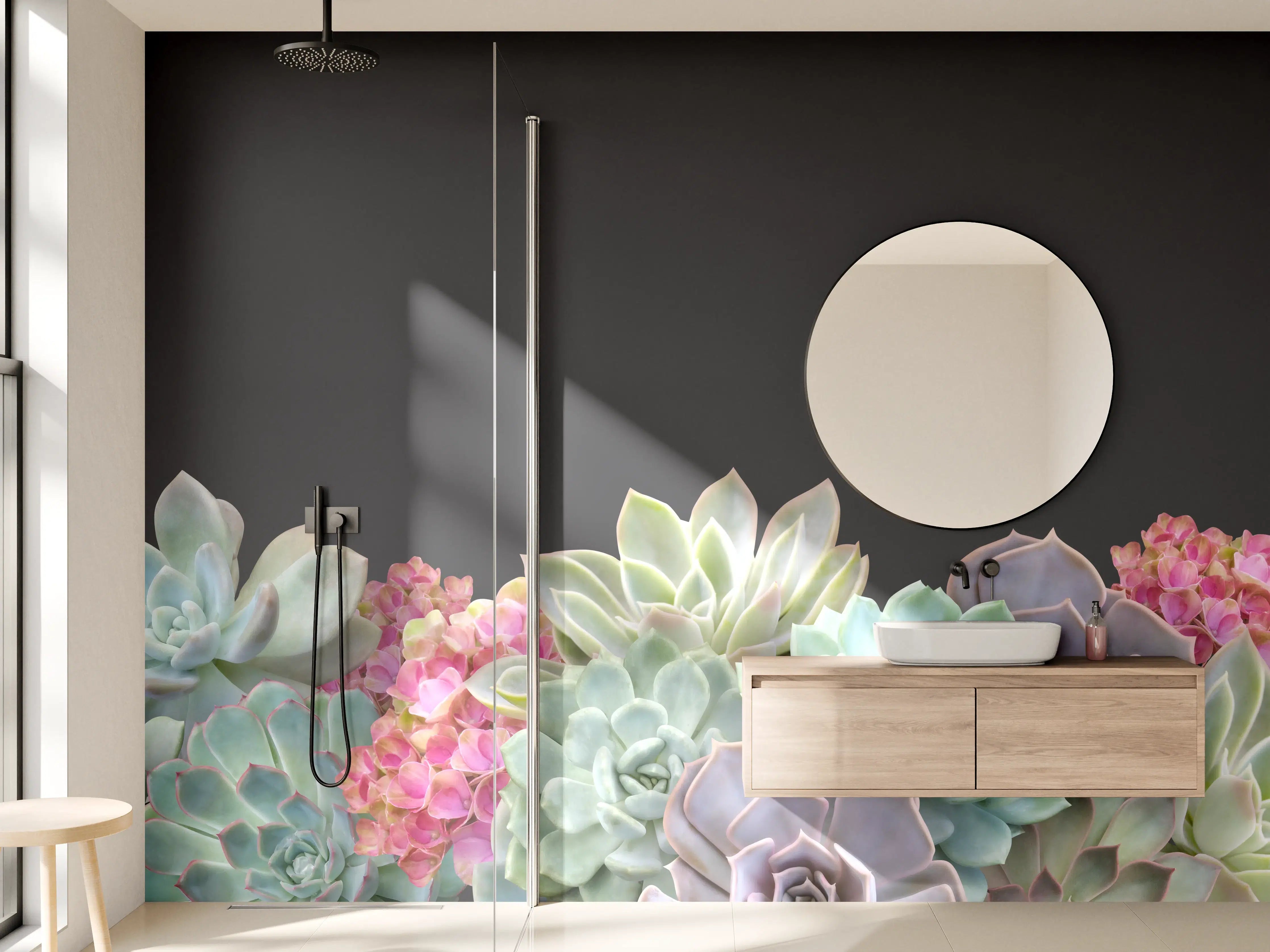 Wandverkleidung Bad - Sukkulente Blumen - Bunt