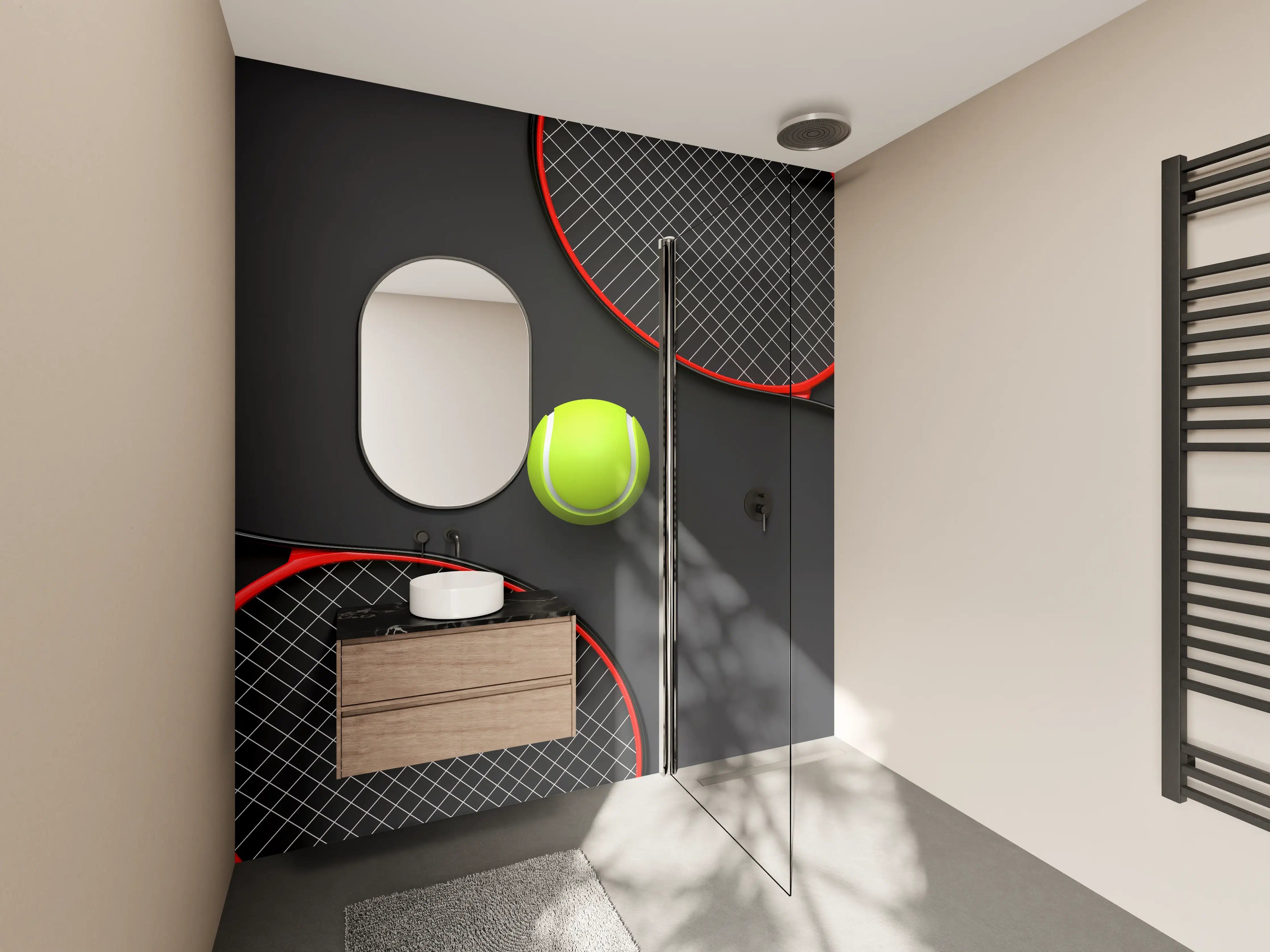 Wandverkleidung Bad - Tennis - 3D Render