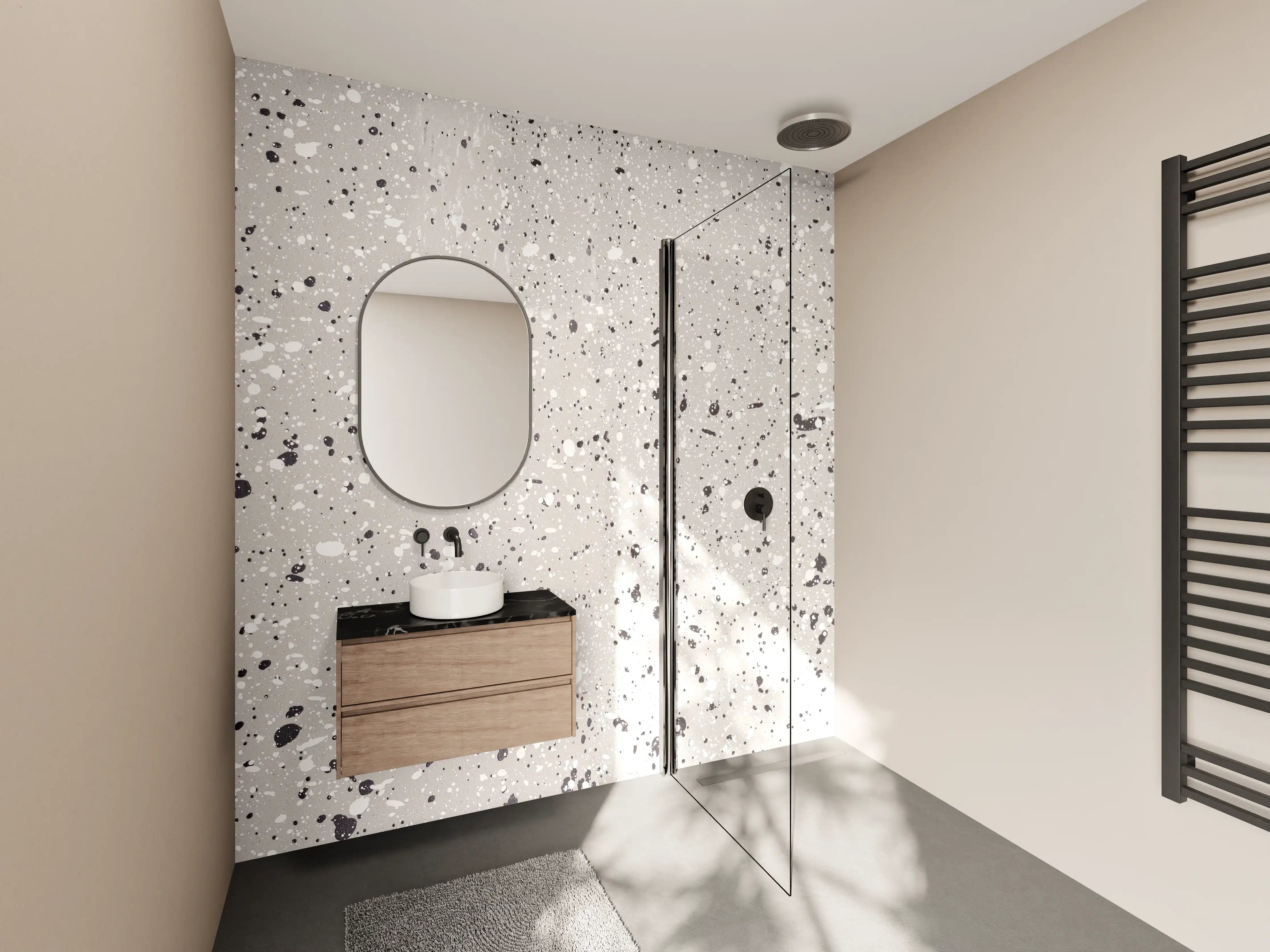 Wandverkleidung Bad - Terazzo Stein Textur - Nahaufnahme