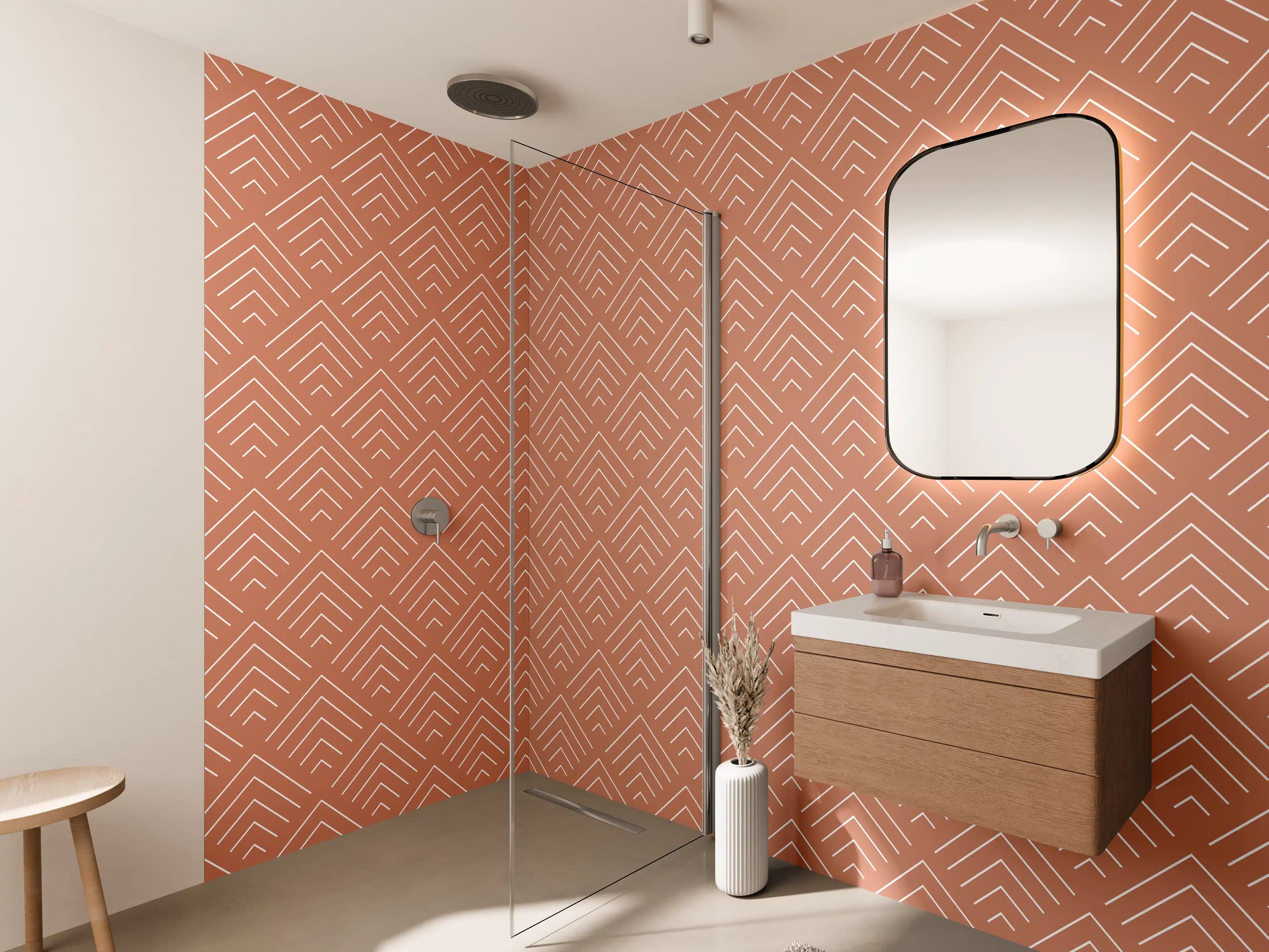 Wandverkleidung Bad - Terrakotta-Design mit geometrischem Muster