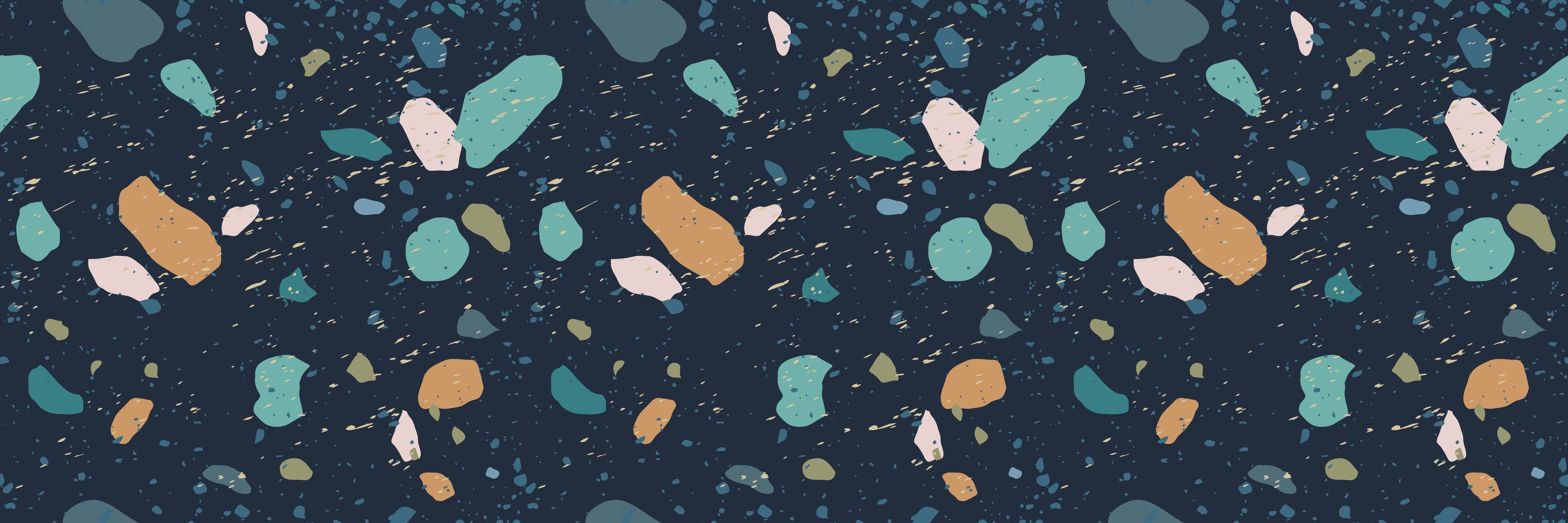 Wandverkleidung Bad-Terrazzo-Design in Dunkelblau mit bunten Akzenten