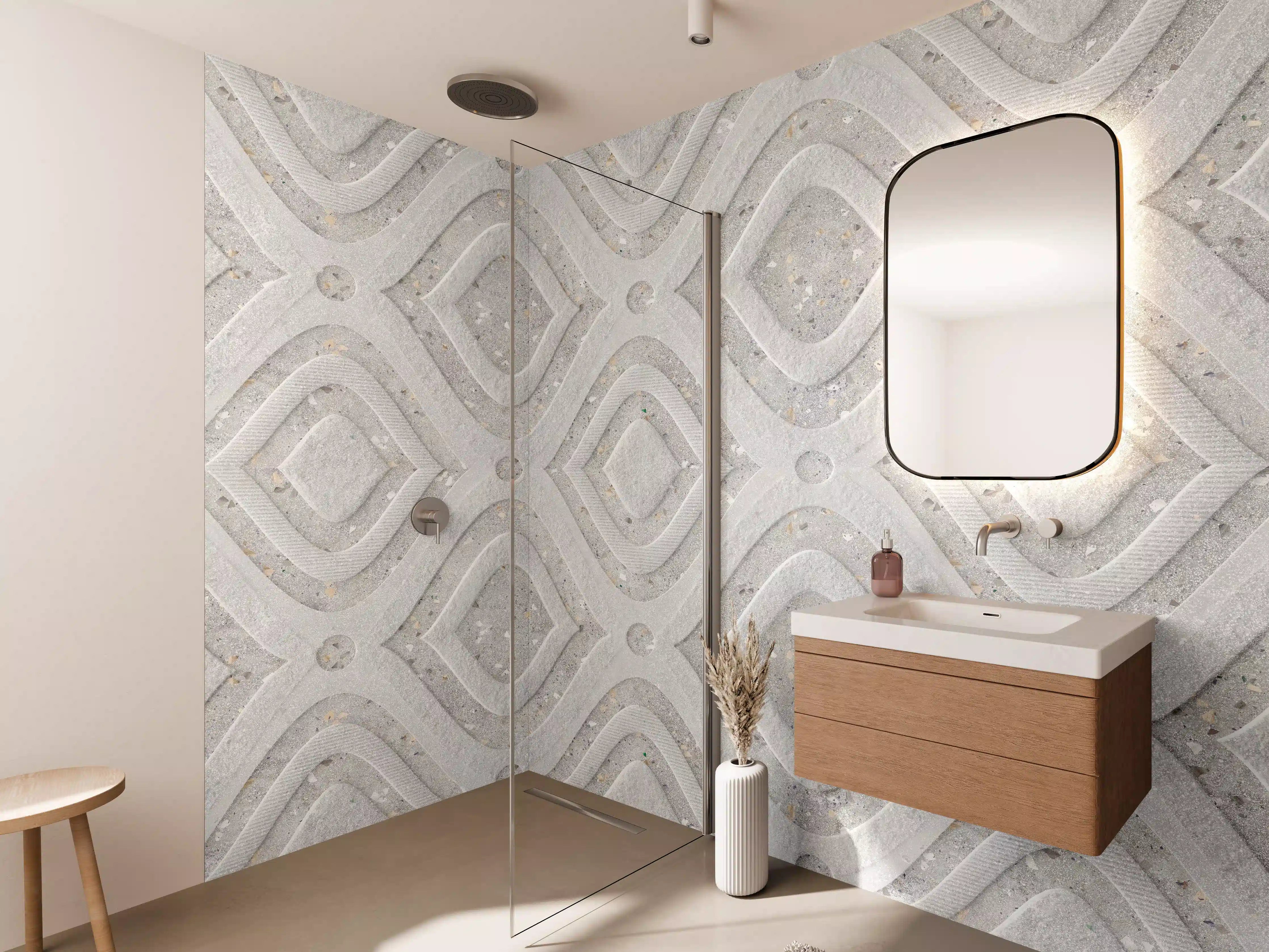 Wandverkleidung Bad - Textur im Wellenmuster - 3D Illustration