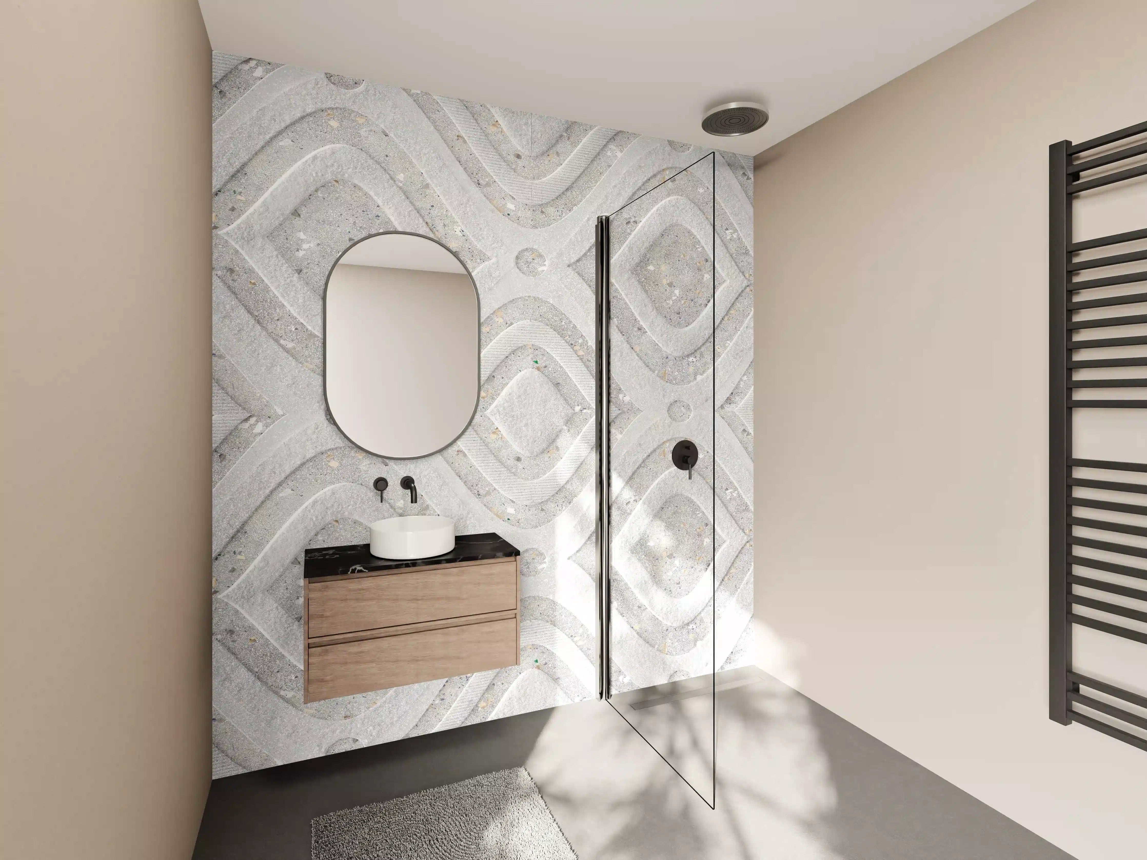 Wandverkleidung Bad - Textur im Wellenmuster - 3D Illustration