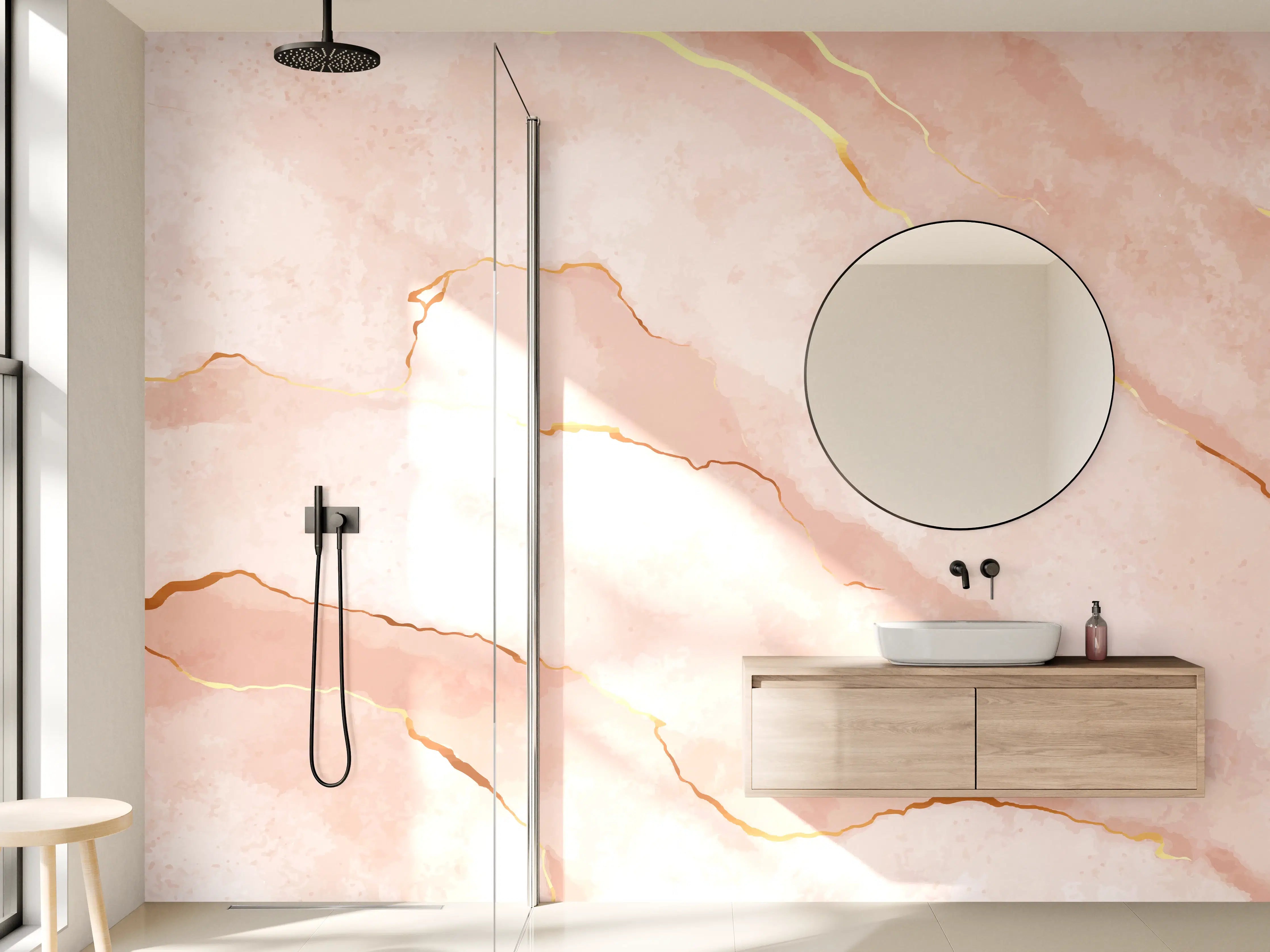 Wandverkleidung Bad - Textur in Roségold - Marmor